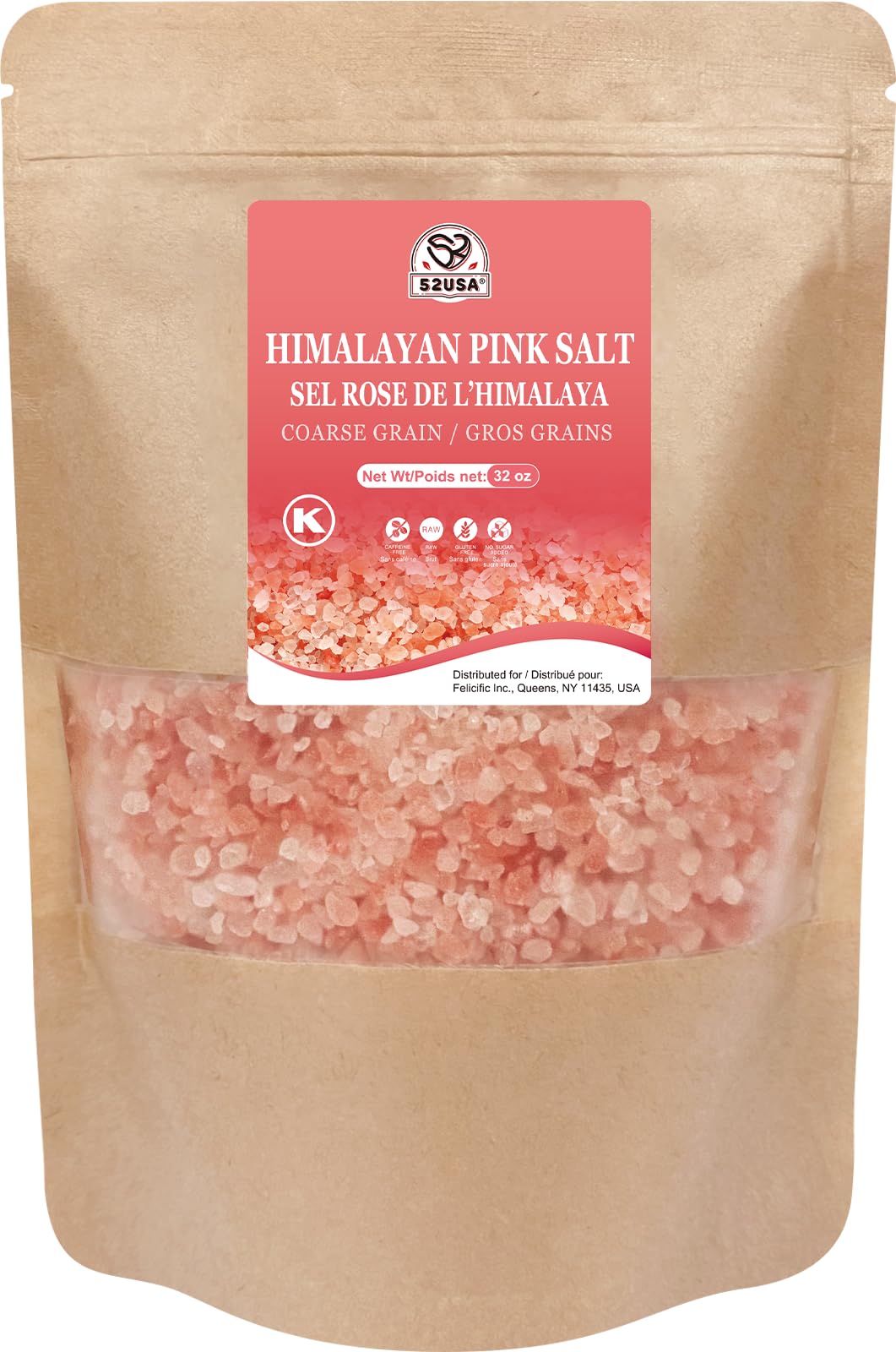 52USAHimalayan Pink Salt Coarse, Pink Himalayan Sea Salt, Coarse Grain 2 lb, Himalayan Salt, Pink Salt, Rock Salt for Grinder Refill, No Artificial Colors, No Additives, No Gluten, Kosher Certified