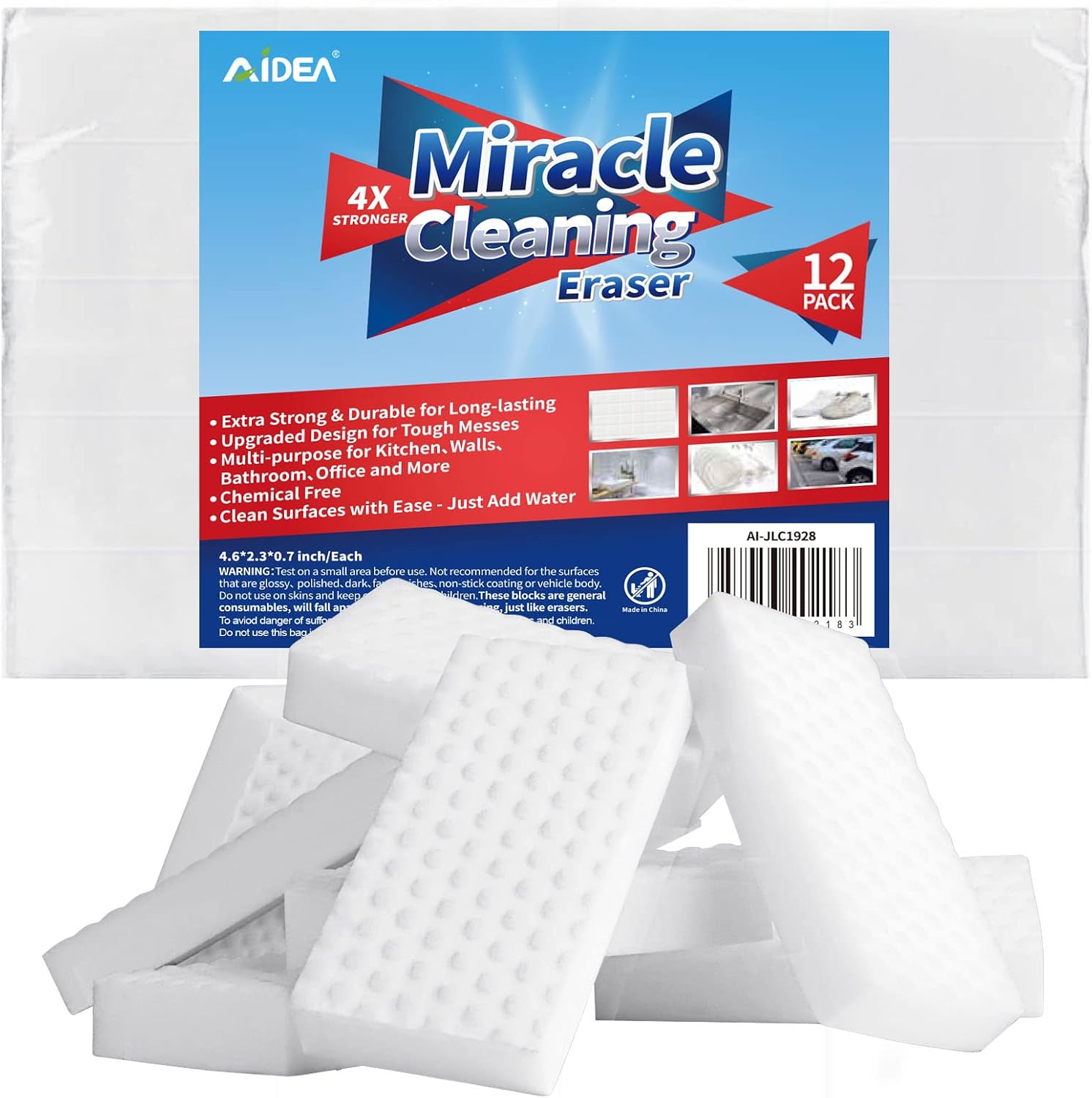 AIDEA Cleaning Sponge, 12Count Extra Thick Cleaning Sponges, Just Add Water, Cleaning Pads for All Surfaces-Kitchen-Bathroom-Furniture-Leather-Car-Steel