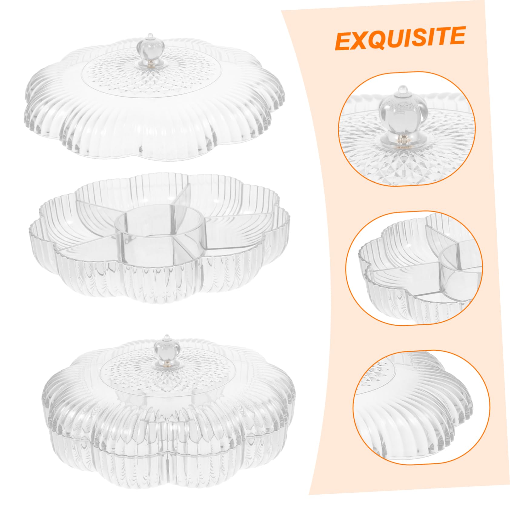 VOSAREA Plateau de Service Apéritif Compartimenté Transparent en Plastique Moderne, Bol à Fruits Réutilisable, Décor Floral, pour Maison et Fête, Plateau Bonbonnière Multifonction