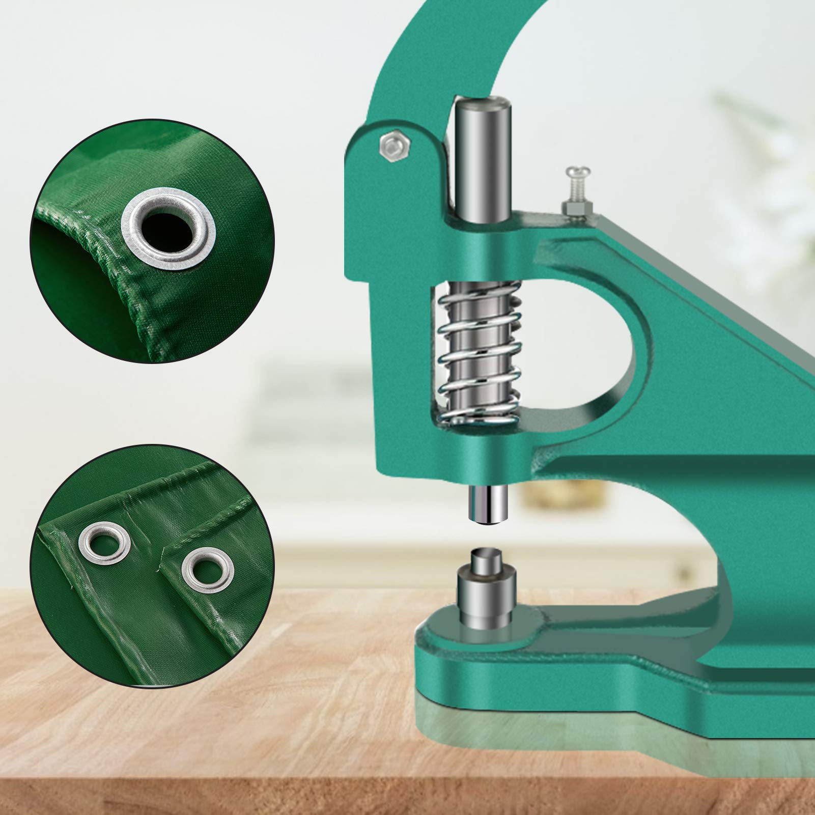 Máquina profesional remachadora de ojales, prensa de rejilla manual Máquina de ojales de mano con 3 troqueles y 1500 piezas de ojales de 6/10/12 mm