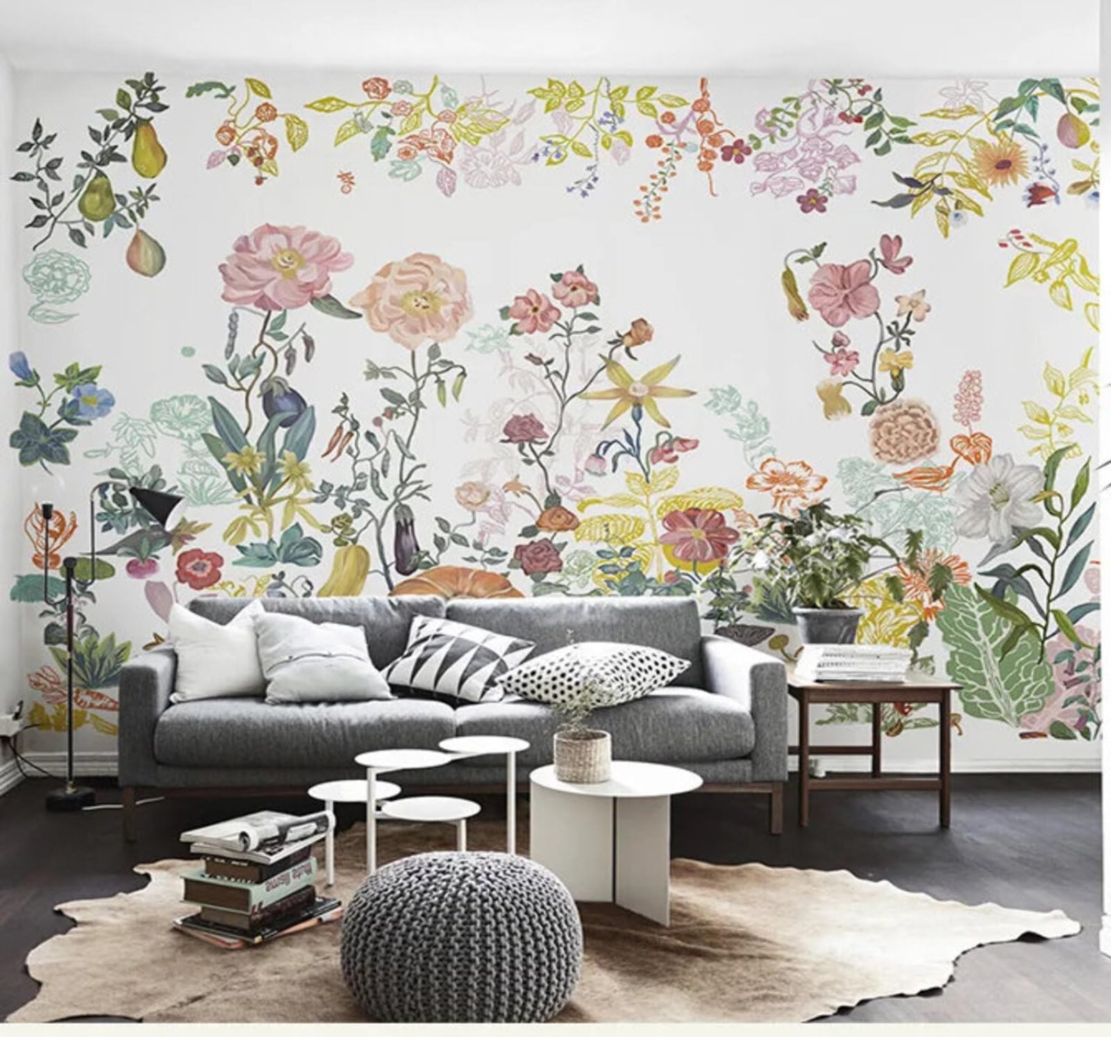 Tzxztt Hand Drawn Beautiful Countryside Flowers Art Modern 3D Wallpaper Premium Textured Silk Neutral Tones Material Ideal for Living Room Bedroom-350cm×256cm