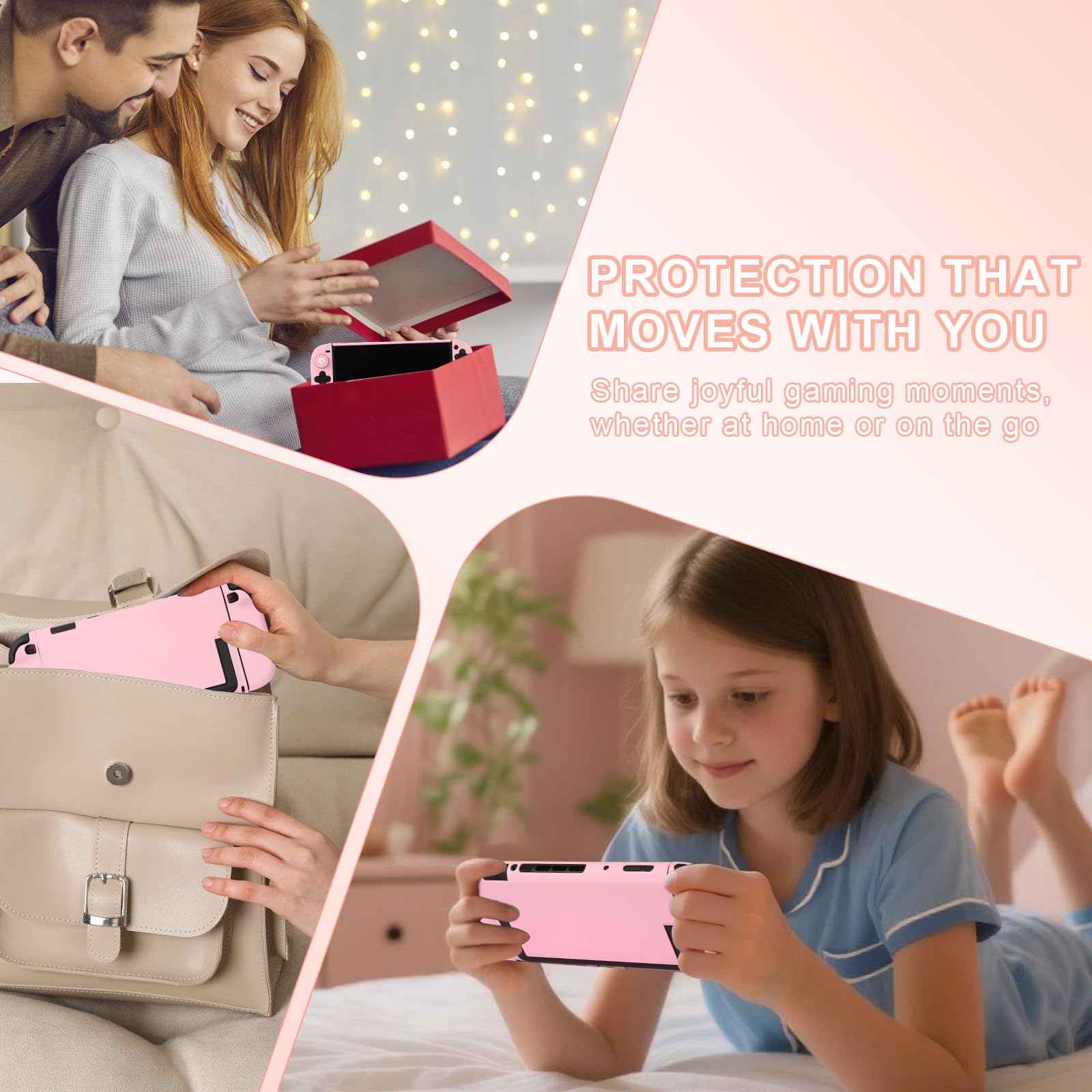 Custodia Protettiva Dockable per Nintendo Switch 2 (2025),Antigraffio,Antiurto e Resistente,Cover Compatibilità e Switch 2 per Joy-Con con Vetro Temperato,4 tappi Thumbstick (Rosa)