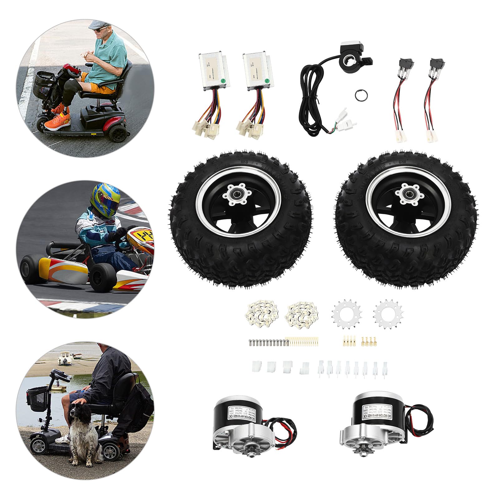 Motor Drive Air Wheel zestaw do konwersji kół 10", zestaw podwójnych kół do małych gokartów, elektrycznych wózków inwalidzkich i skuterów mobilnych dla seniorów, 24 V, 250 W