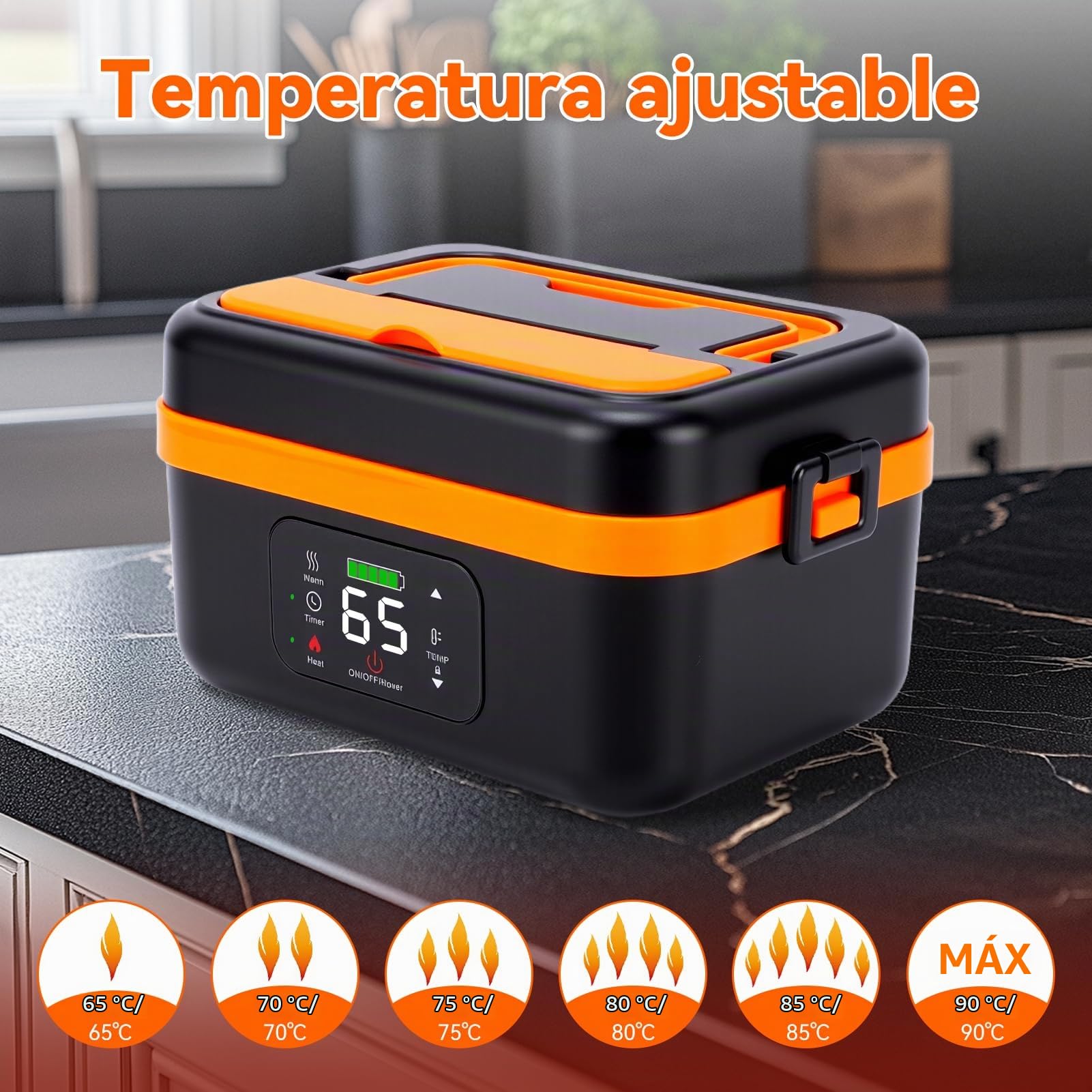 1L fiambrera electrica Calentador de Comida Portátil con Batería 16000mAh | Temporizador, Mantenimiento Calor con Bolsa de Almacenamiento para Cuchara y Para Oficina,Obra,Coche