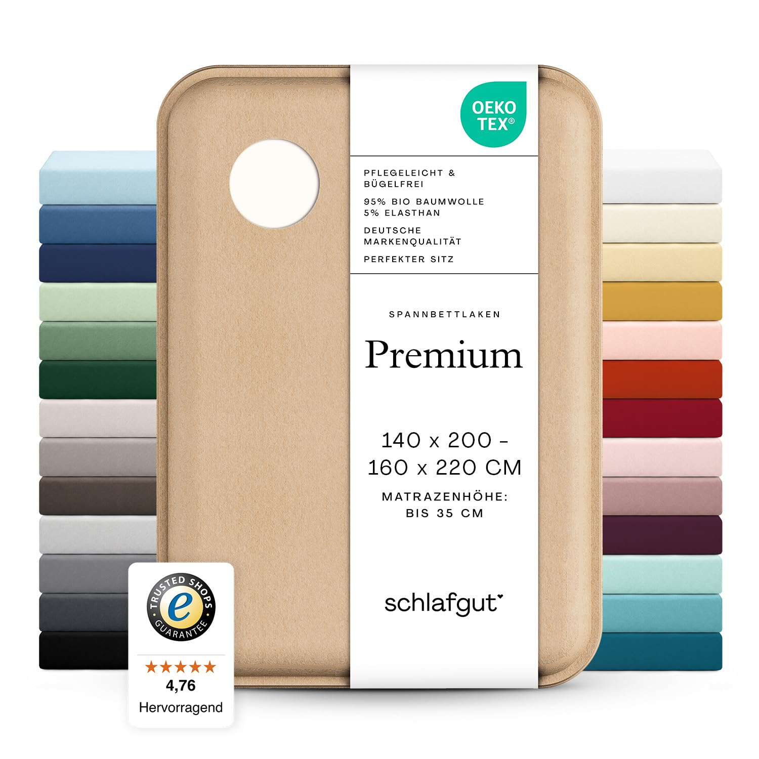 schlafgut Premium Spannbettlaken 140x200 cm Bio-Baumwolle, Off-White