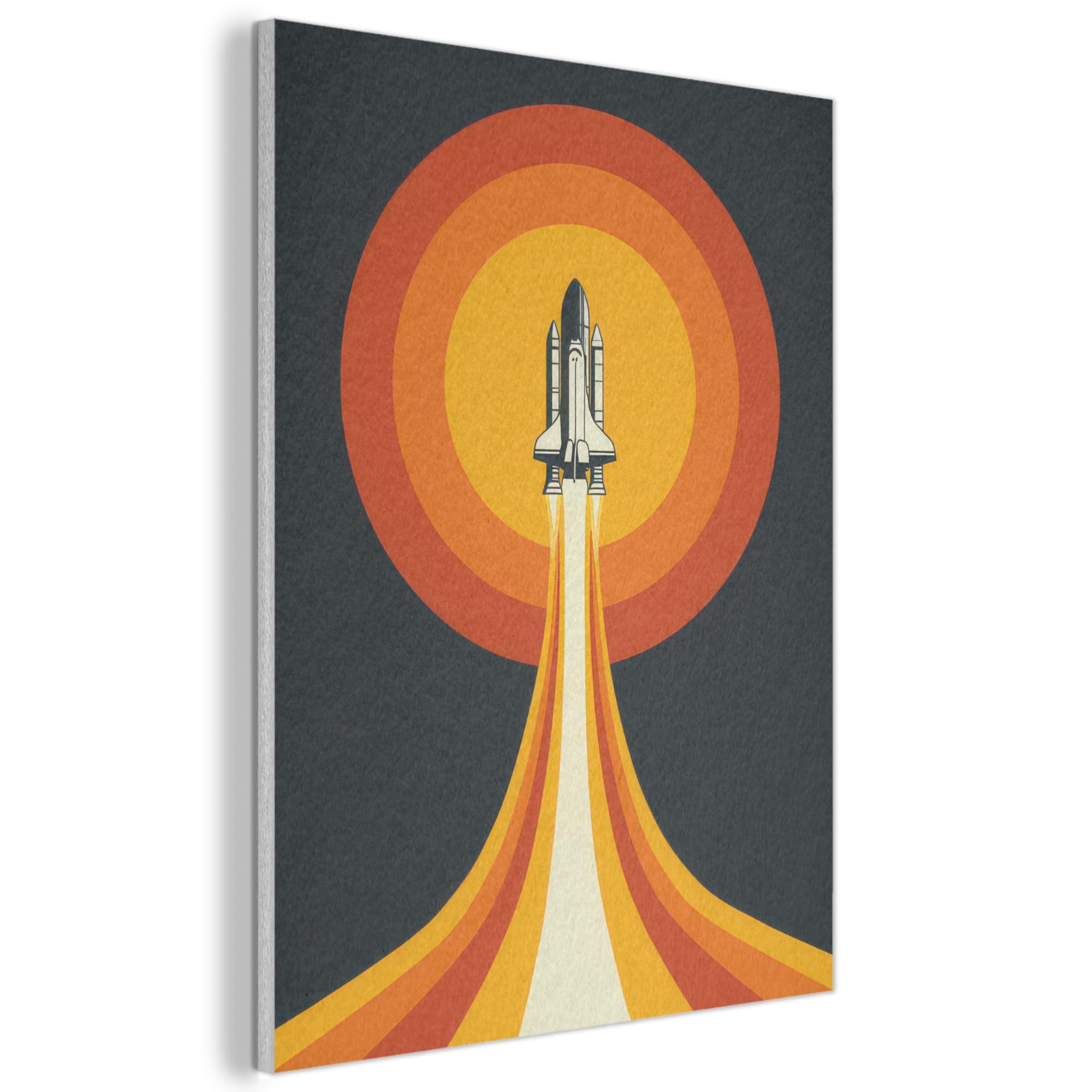 MuchoWow© Felt Panel 70x100 cm Framed Design Print Accent Interior Wallart Decoration Wall Art Retro - Rocket - Circle