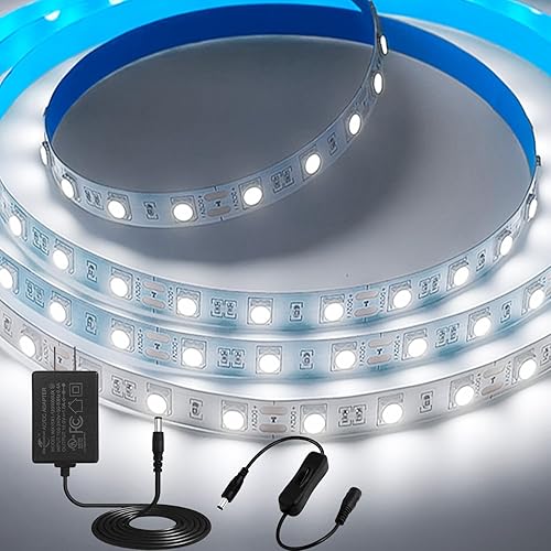 Miniatura 10 de iNextStation Tira de luces LED azul, 12V 16.4 pies 5 m, tira flexible de cinta de luz de 300 LEDs 5050 SMD, luz de cuerda LED cortable para