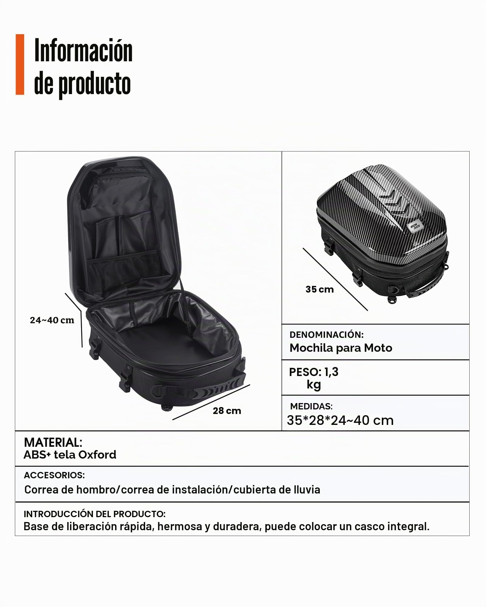 Grapelet Bolsa Trasera Impermeable para Moto, Bolsa de Equipaje de plástico ABS, rígida, con Espacio de Almacenamiento Ampliable, 24 L - 35 L