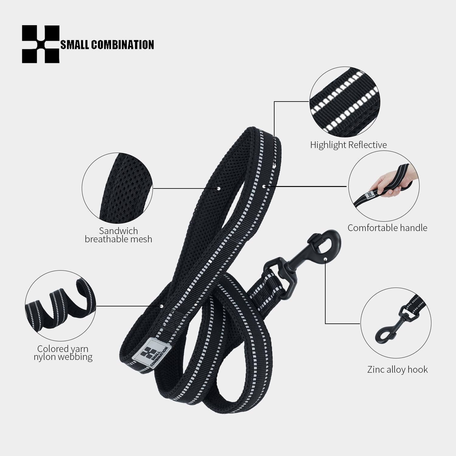 SMALL COMBINATION Dog Leash Puppy Walking Lead Pet Chain Padded Reflective Night Safe Rope Length 110cm(Black, M) - Image 2
