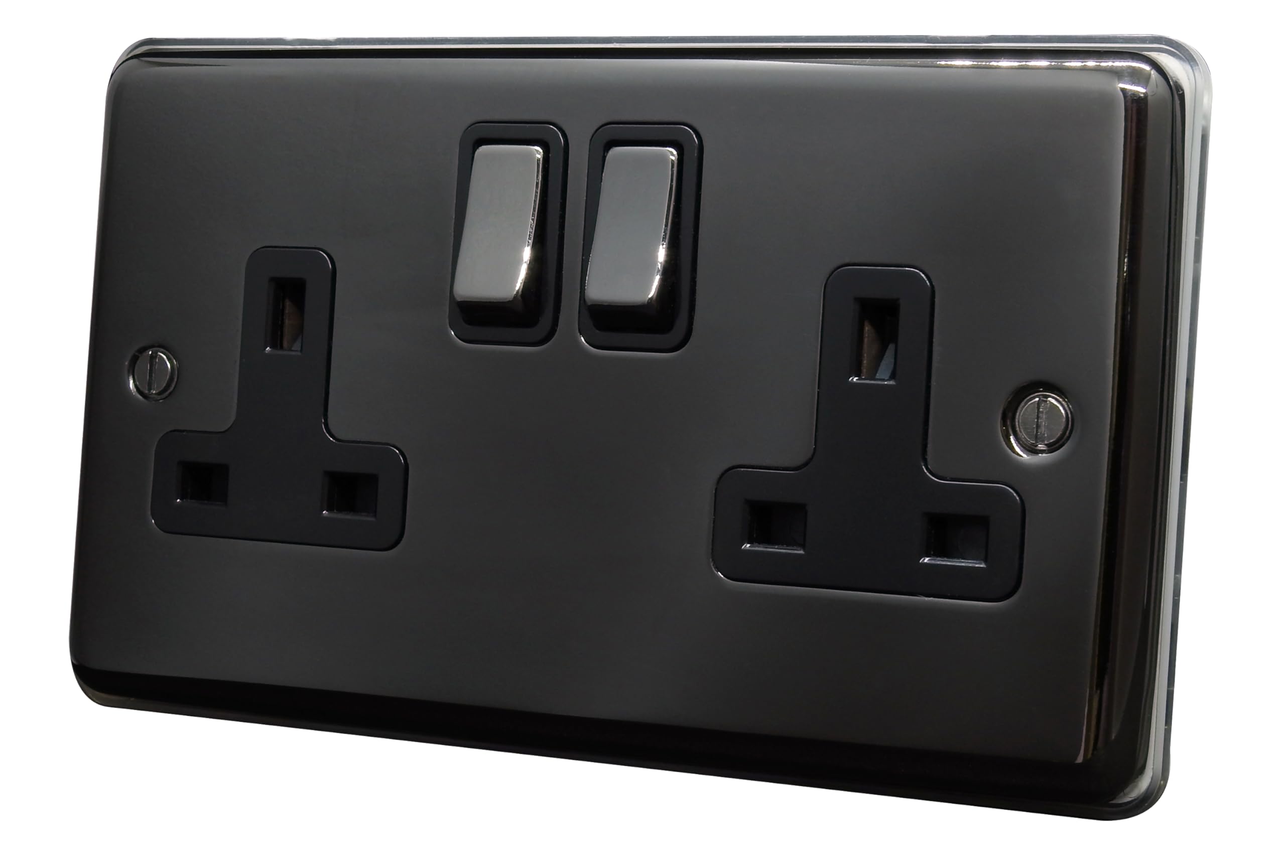 Discount Electrix 2 Gang Plug Socket Outlet Black Nickel Finish with Black Inserts