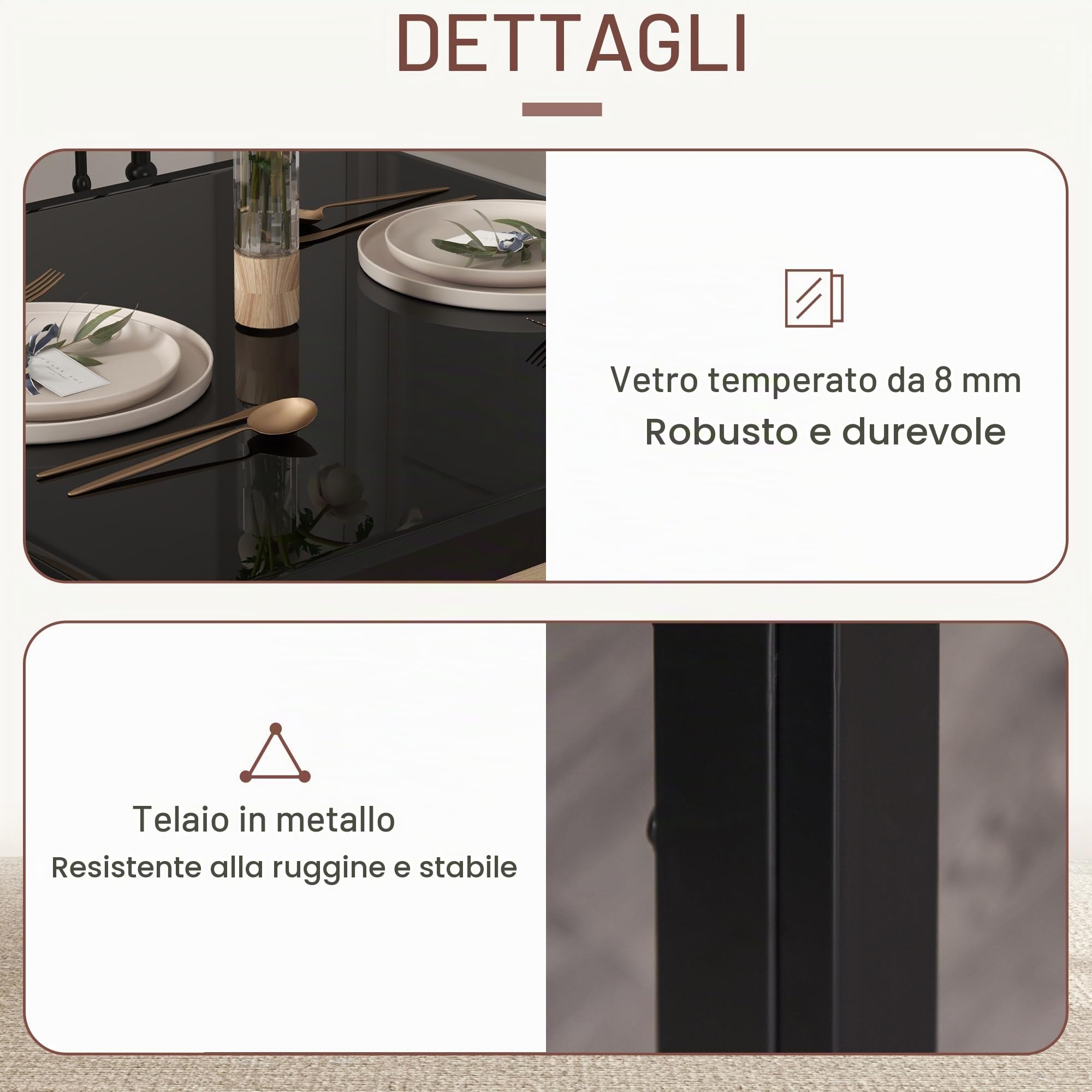 HOMCOM Set tavolo pranzo 2 posti piccolo cucina 3 pezzi rettangolare nero