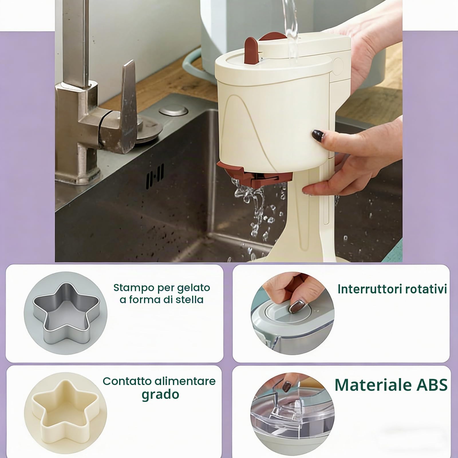 Macchina per Gelato 1L, Macchina per Gelato Soft da Banco con Raffreddamento Rapido e Funzionamento One Push, Macchine per Frozen Yogurt per Casa, Bar, Caffetteria