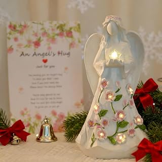 Guardian Angel Figurines with Light Star Battery Operated Angel Statue Decor, Birthday Gift for Grandma Grandmother Aunt Birthday Gift (with Timing Function)