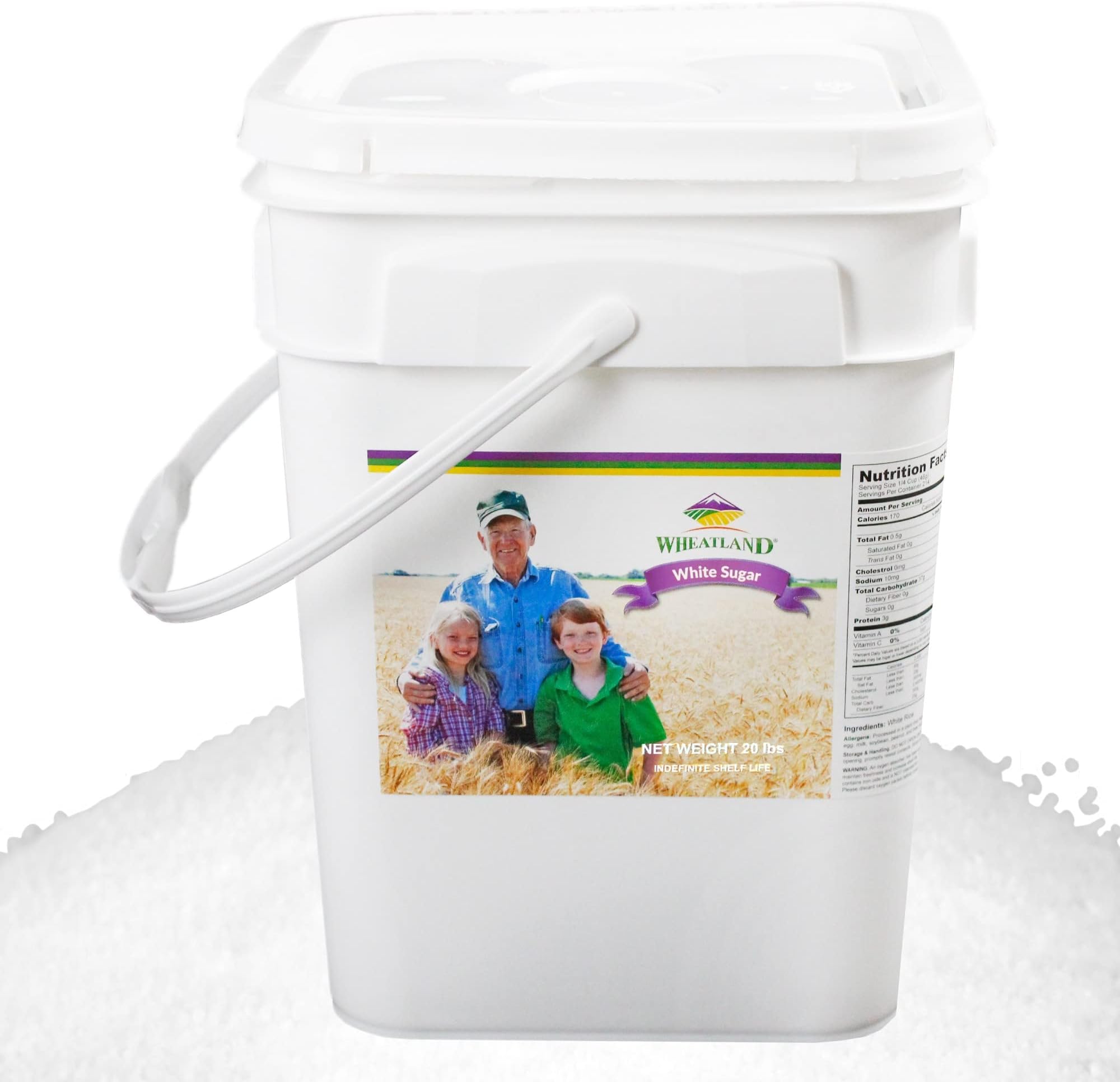 - Wheatland™ White Sugar • Delicious • USA grown • 20 lbs Bulk • Mylar and Bucket Provide 25 Year Shelf Life • Emergency Food Storage • High Trust Seller • 40 Year Legacy of Prepping