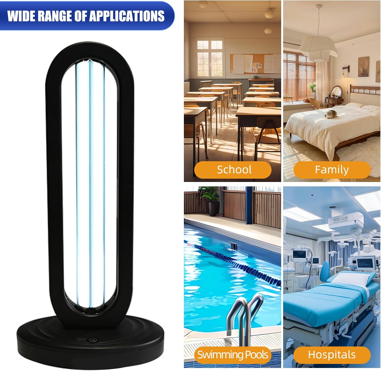 Ultraviolet Germicidal Lamp 110V, 38W Ozone UV Light Sanitizer for Whole Room, Three-Step Timing Remote Control, Blue Light for Home/Office/School