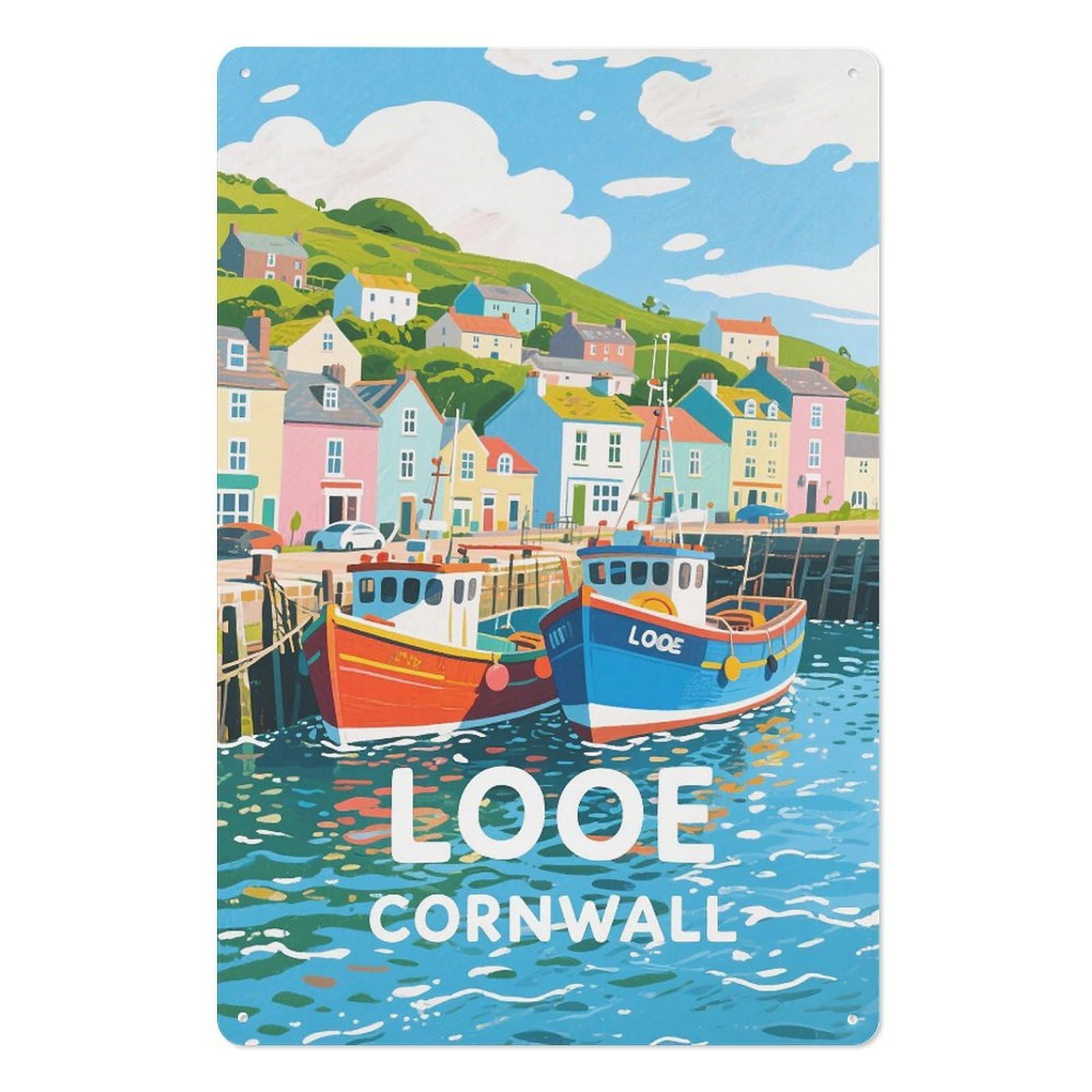 Looe Cornwall Retro Design Tin Painting Vintage Tin Sign 08x12inch(20x30cm) Wall Art for Home Office Bedroom Living Room Cafes Wall Decor