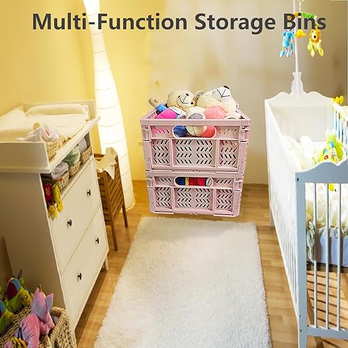 Miniatura 6 de PTEREIW Cajas plegables de 20 L, paquete de 4 cestas de plástico para el hogar y la oficina, cestas plegables de plástico, cajas plegables para