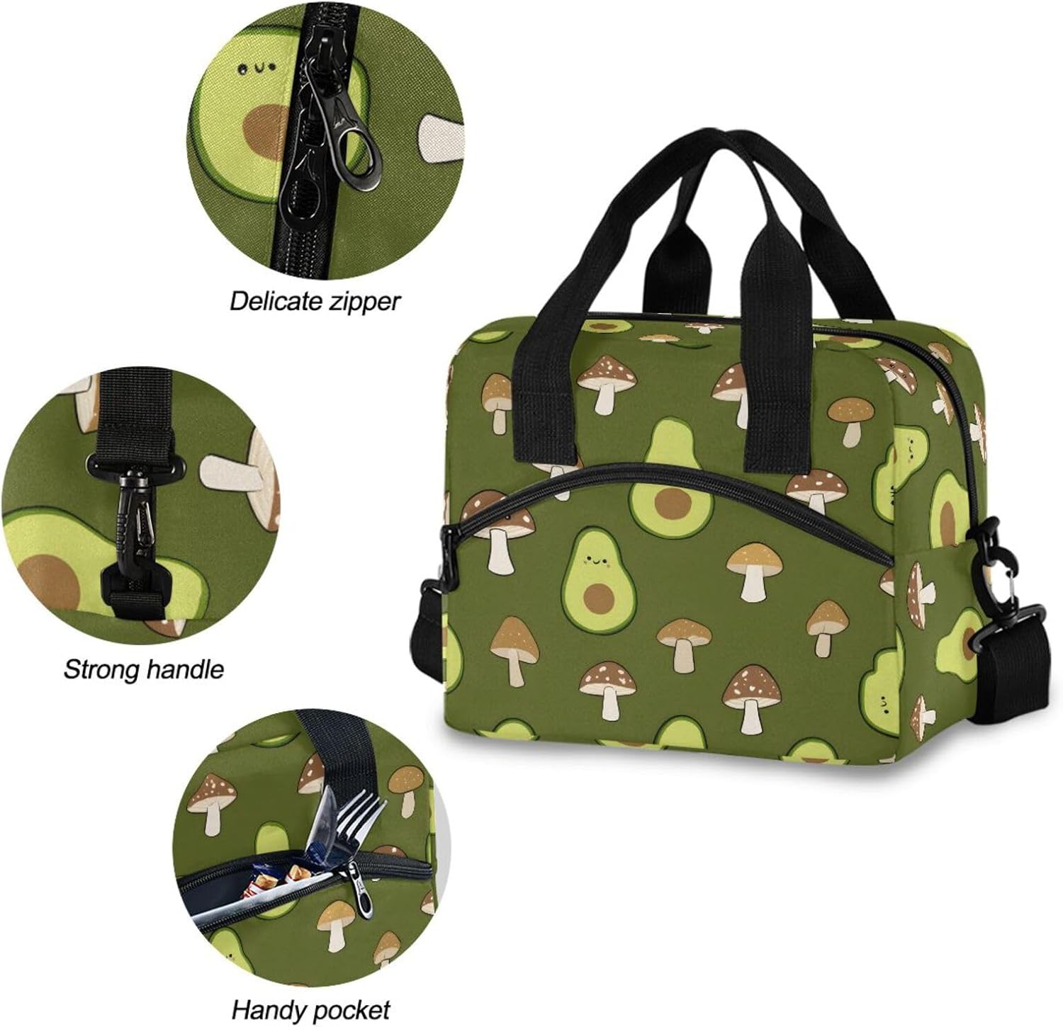 ALAZA Green Avocado Lunch Bags for Women Leakproof Crossbody Lunch Bag Lunch Bag with Shoulder Strap lunch Box Purse Lunch Cooler Bag for Women,Nurse,Teachers(c)