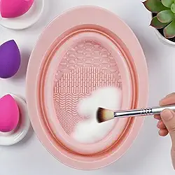 Tigela de limpeza de pincéis de maquiagem dobrável de silicone – esfregão portátil para profundidade, escovas de limpeza, viagem – ferramenta de lavagem adequada para todos os tamanhos de pincéis