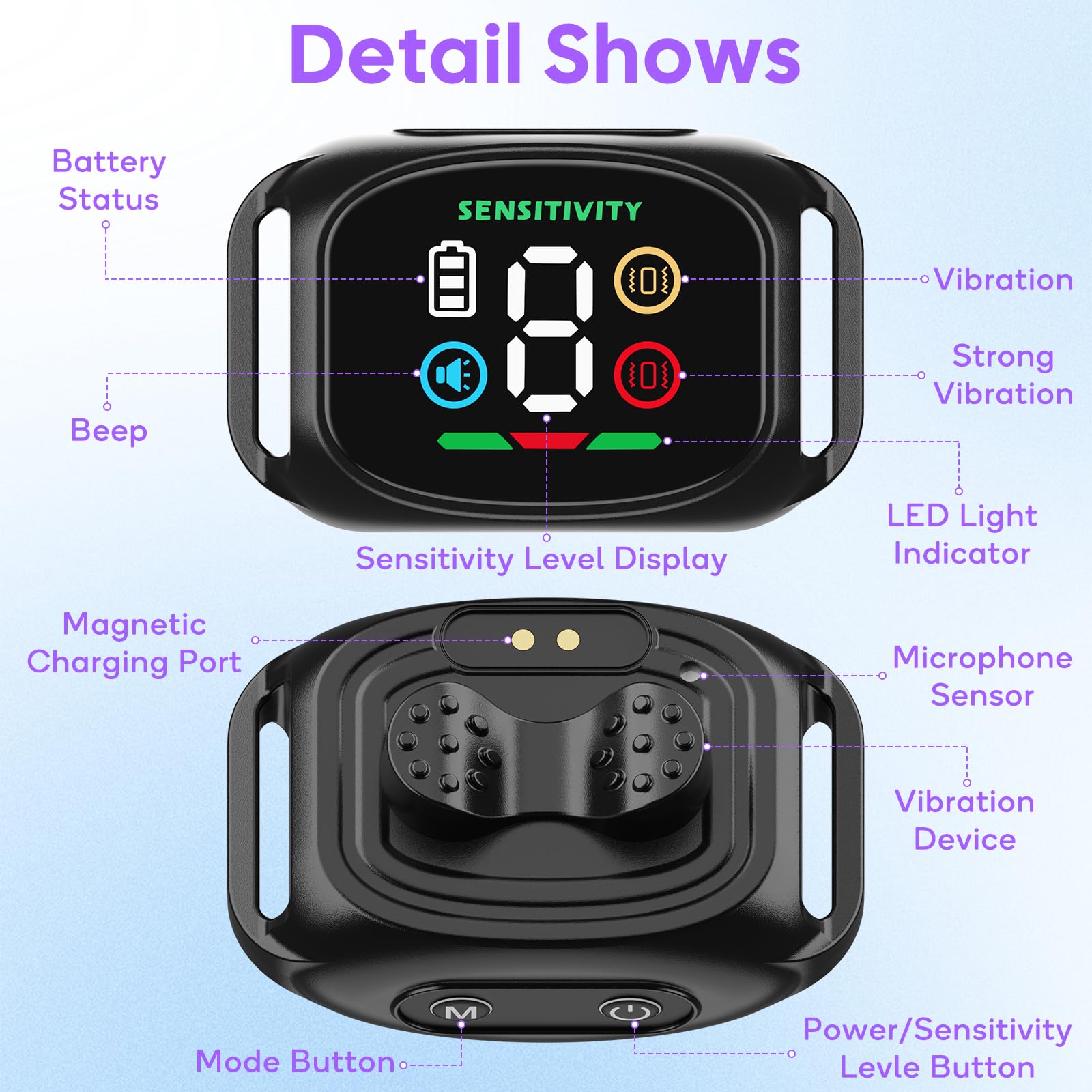 Collar Antiladridos Perros Grande Mediano Pequeño, Collar Adiestramiento para Perros 6-150lbs, 8 Niveles de Sensibilidad, 4 Modos de Sonido y Vibración, Resistente al Agua IP67 y Recargable