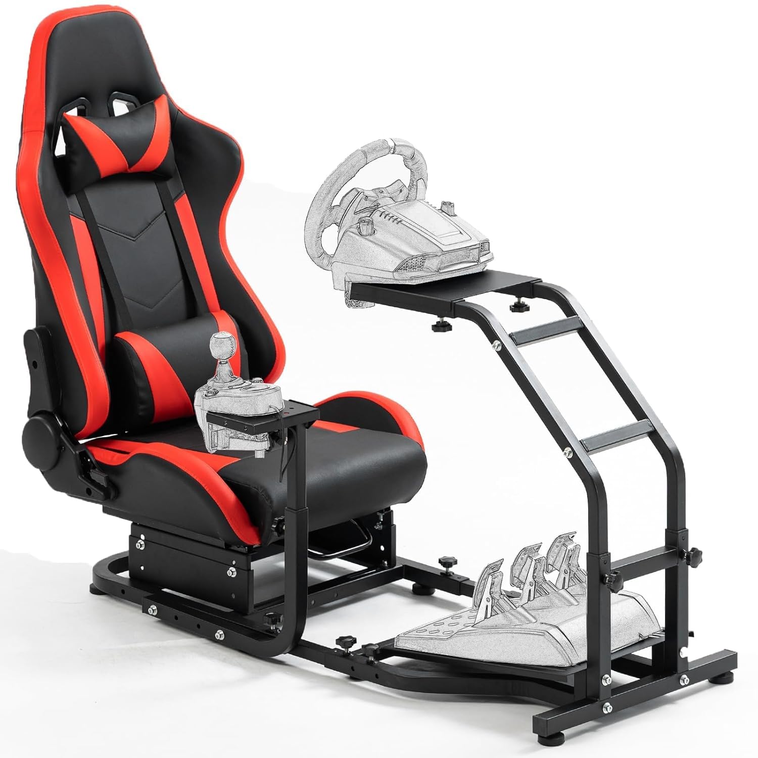 Marada Racing Simulator Cockpit with Adjustable Leather Gaming Race Seat Fit for Logitech/Thrustmaster G25 G27 G29 G920 G923,T248 T300RS TX F458 T128,Steering Driving Car Stand No Wheel Pedal Shifter