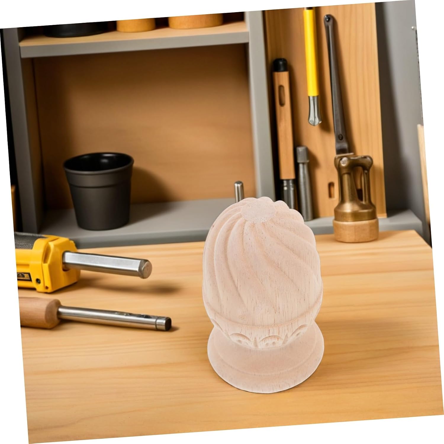 Wood Carved Baluster Decorative Topper Unfinished Pine Staircase Finial for Home Woodcraft DIY Railing Post Cap 10x15cm