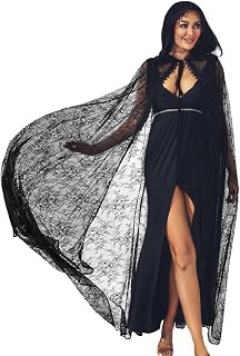 GORAIS Lace Hooded Cloak Long Womens Halloween Costumes Cape Full Length Sheer Cosplay Cloaks Robe