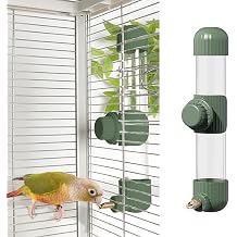 7.4 Fl Oz No Mess Bird Water Dispenser, Automatic Parrot Water Feeder with Spring Valve, Clear Cage Water Drinker for Parakeets Cockatiels Budgies Finch Lovebirds & Canary Green, 7.4 fl oz 220ml