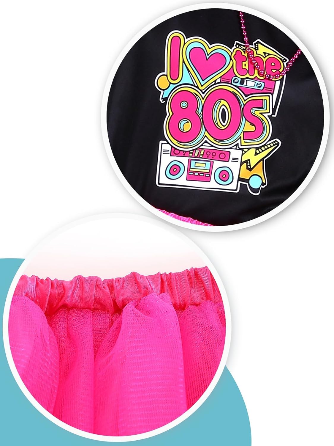 Girls Light-Up 80s Costume Set for Kids - Christmas Dress-Up, Holiday Party Decades Day Rock Star Outfit - Image 4