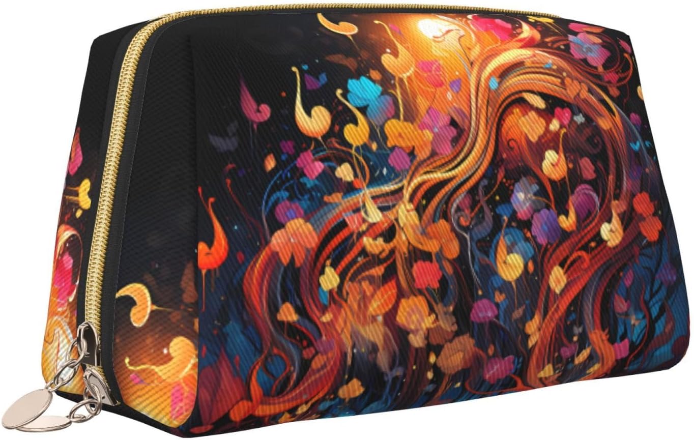 Colorful Music Notes Leather cosmetic bag with pockets, portable travel cosmetic bag, large capacity cosmetic storage bag, image 2