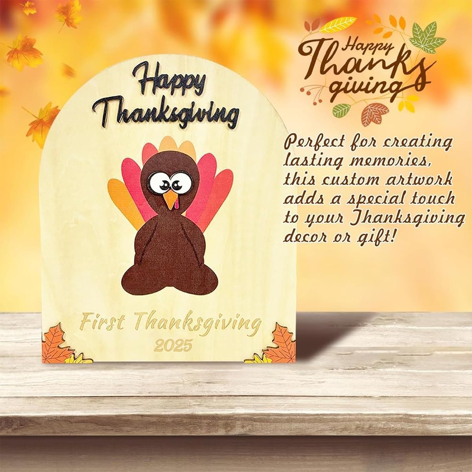 poceton Thanksgiving Turkey Handprint Craft for Kids - Wooden Preschool Thanksgiving Turkey Handprint or Footprint Art Sign, Thanksgiving Activities Keepsakes, Baby's First Thankful Turkey Craft