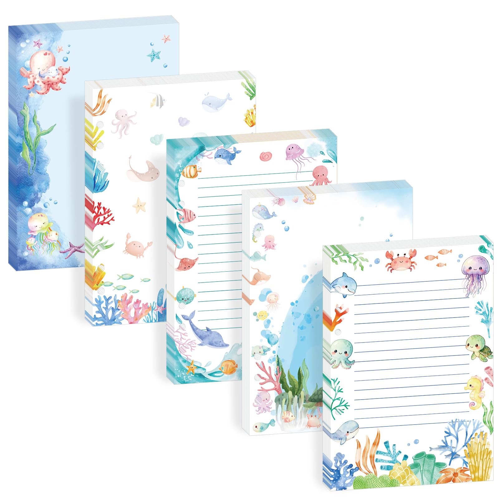100 Sheets Ocean Animal A5 Planner Inserts - 120GSM Thick Lined & Blank Sea Refill Paper for A5 6-Ring Binder, Watercolor Dolphin Whale 6 Hole Loose Leaf Sheets for Journal Diary Notebook Graduation
