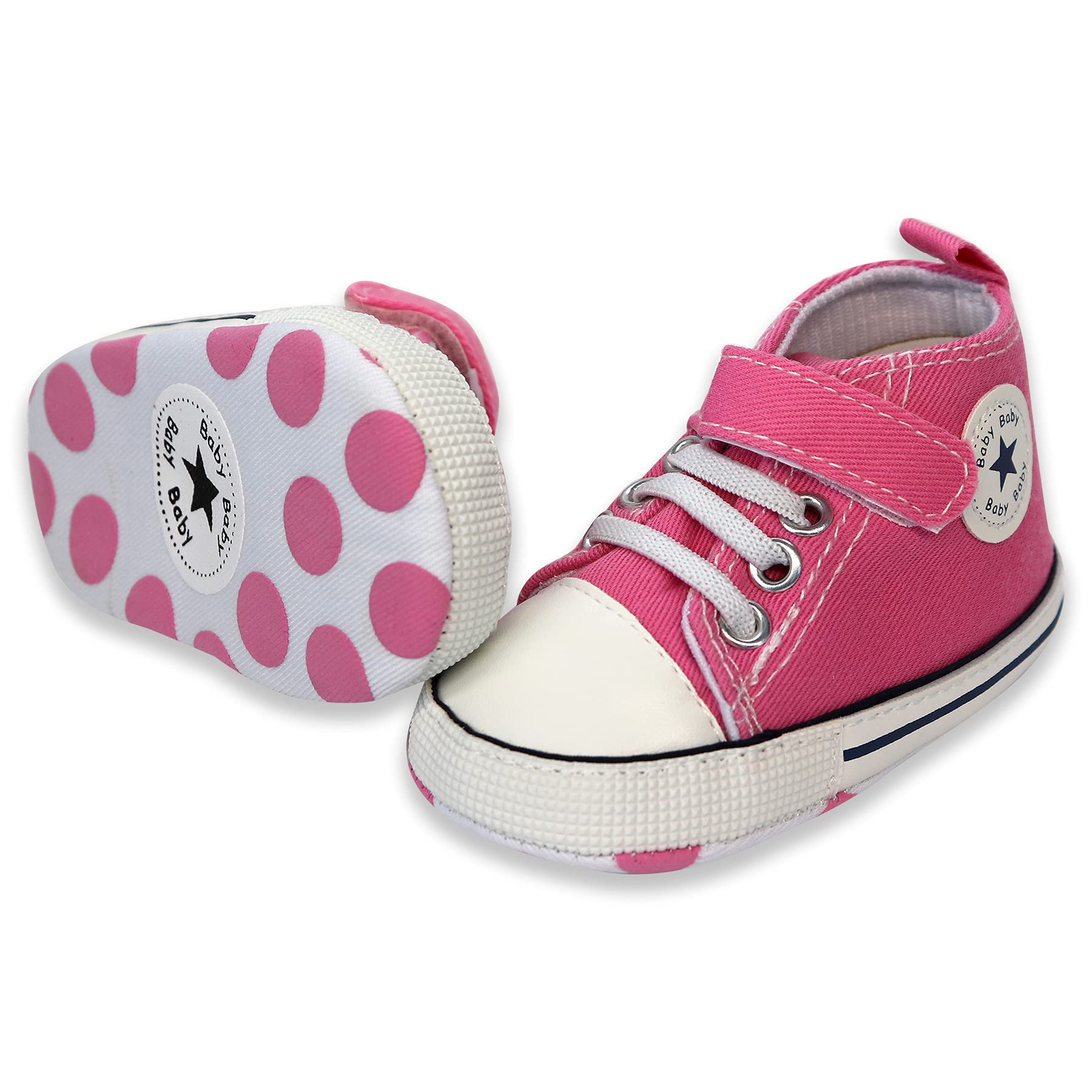 Happy DinoUnisex Infant Sneakers Soft, No Tie, Anti-Slip Sole High-Top Sneaker, First Walkers Canvas Stylish Newborn Shoes for Girls & Boys