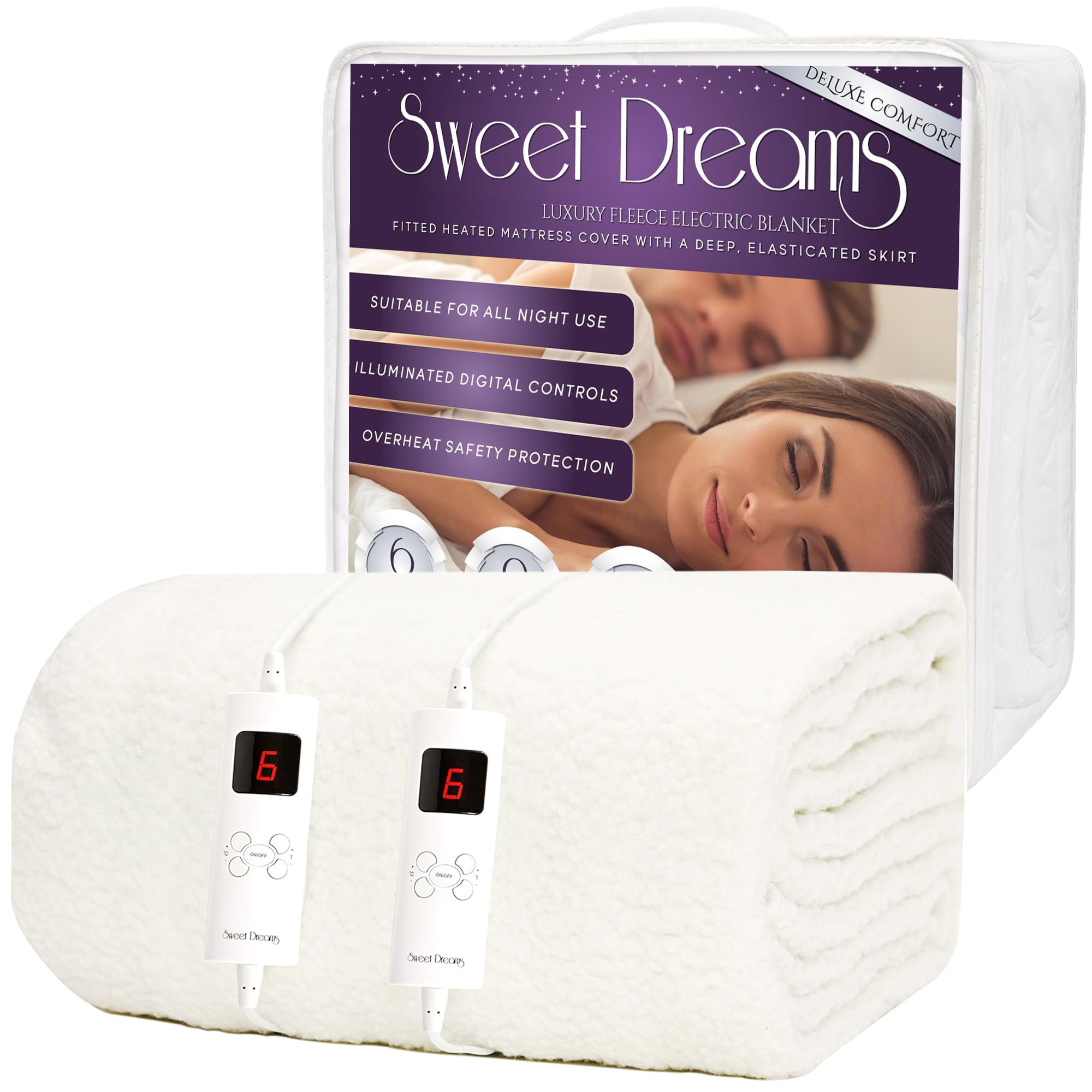 Sweet Dreams Electric Blanket Double Size Dual Controls, Luxury Bed Fleece Heated Mattress...