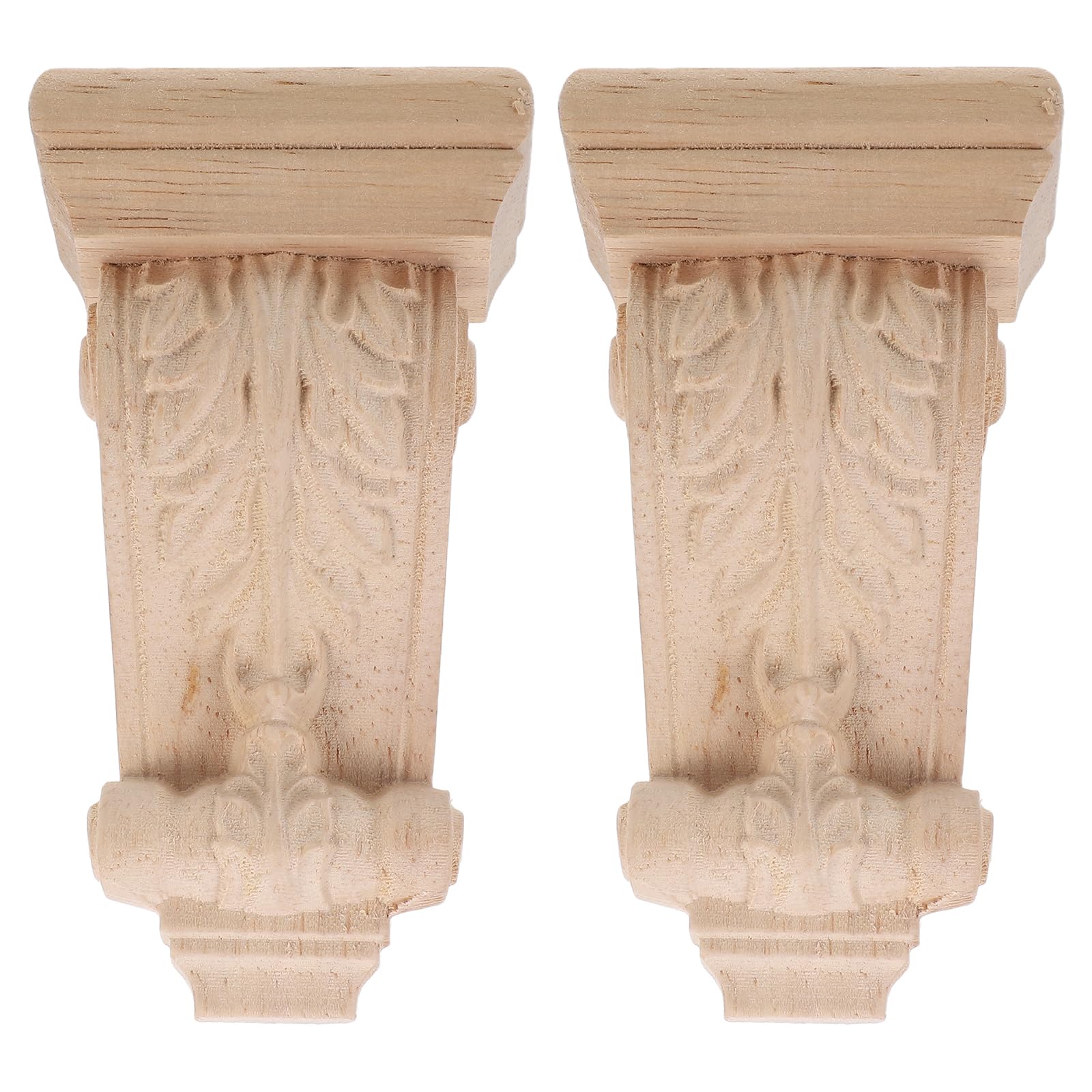 Mikikit Shelf Brackets Wood Carved Corbels 2Pcs, Rustic Oak Style Roman Column Supports for Wall Shelves and Fireplace Mantels, 4.33X2.36X1.57In, European Inspired