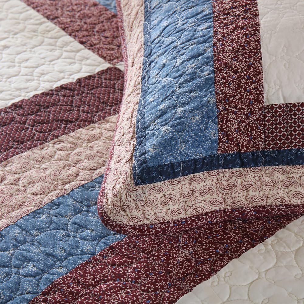 Cotton Bedding Quilt Sets 3 Pieces Reversible Coverlet Sets All Season Boys Real Patchwork Bedspread, MediterraneanStar Pattern,King Size - Image 6