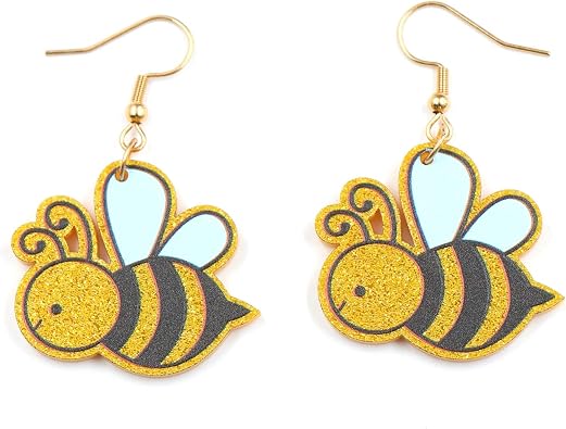 Cute Acrylic Bee Dangle Drop Earring Sparkly Lightweight Resin Bee Animal Statement Earrings for Women Fashion Party Hypoallergenic Jewelry