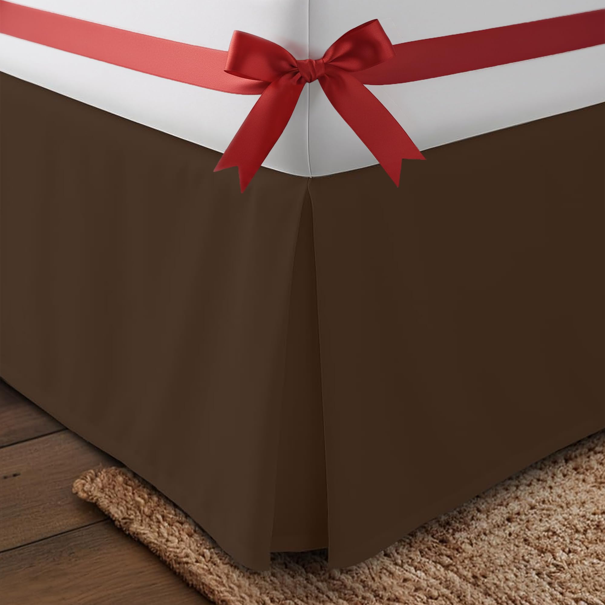 Utopia Bedding Queen Bed Skirt - Soft Quadruple Pleated Ruffle - Easy Fit with 16 Inch Tailored Drop - Hotel Quality, Shrinkage and Fade Resistant (King, Brown)