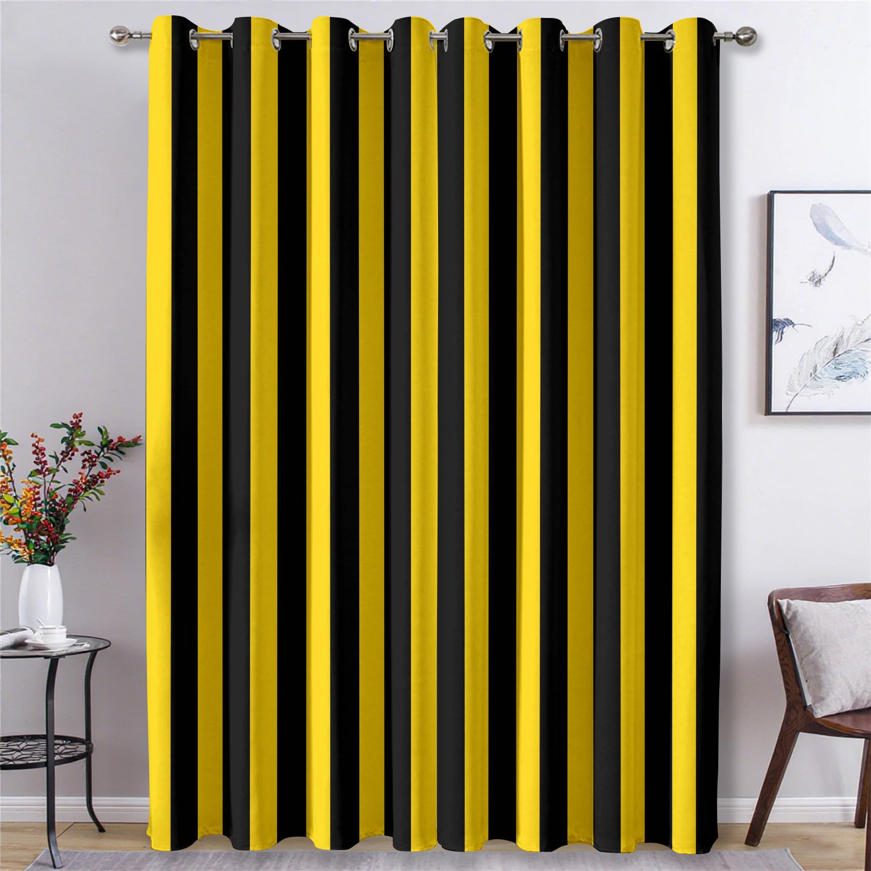 Cortinas de rayas verticales negras para un salón moderno y un dormitorio oscuro y confortable
