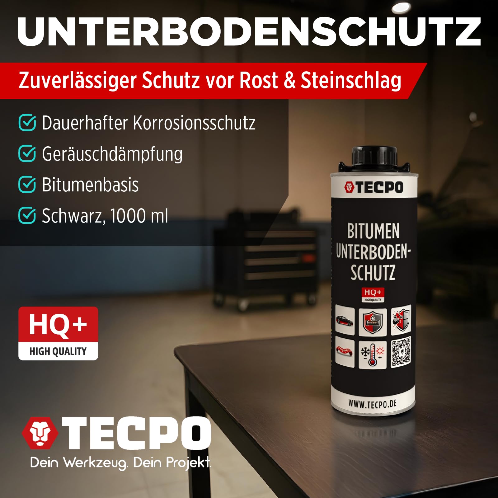TECPO Unterbodenschutz Bitumen Schwarz 5 Liter UBS Saugdose Steinschlagschutz Korrosionsschutz Rostschutz Unterboden Auto Kfz Langzeit