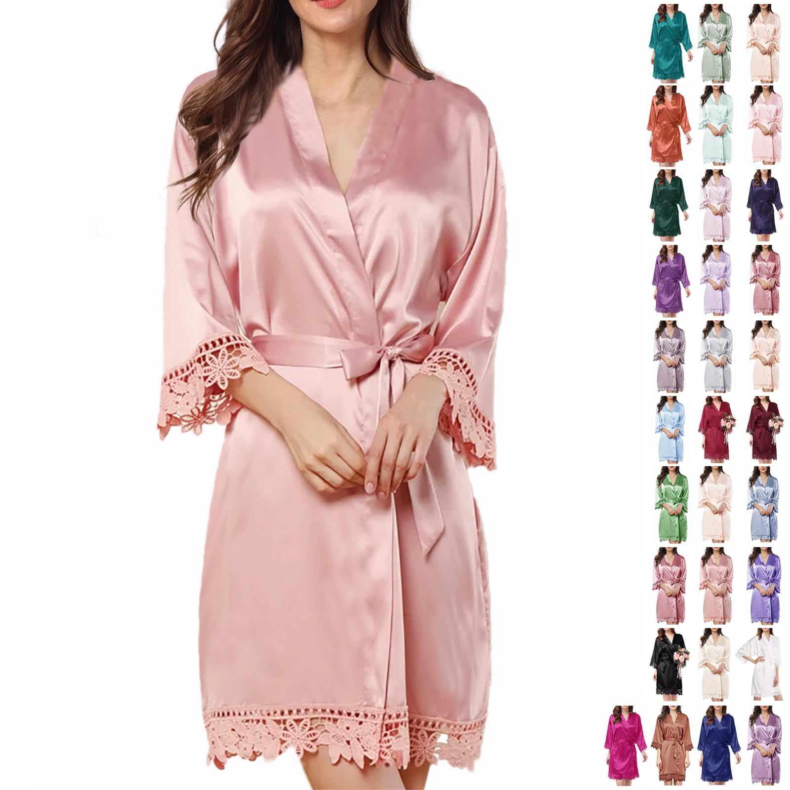Womens Silk Robe Satin Robe Silky Kimono Lace Bathrobe Sleepwear Wedding For Bridal Bride Bridesmaid Robes