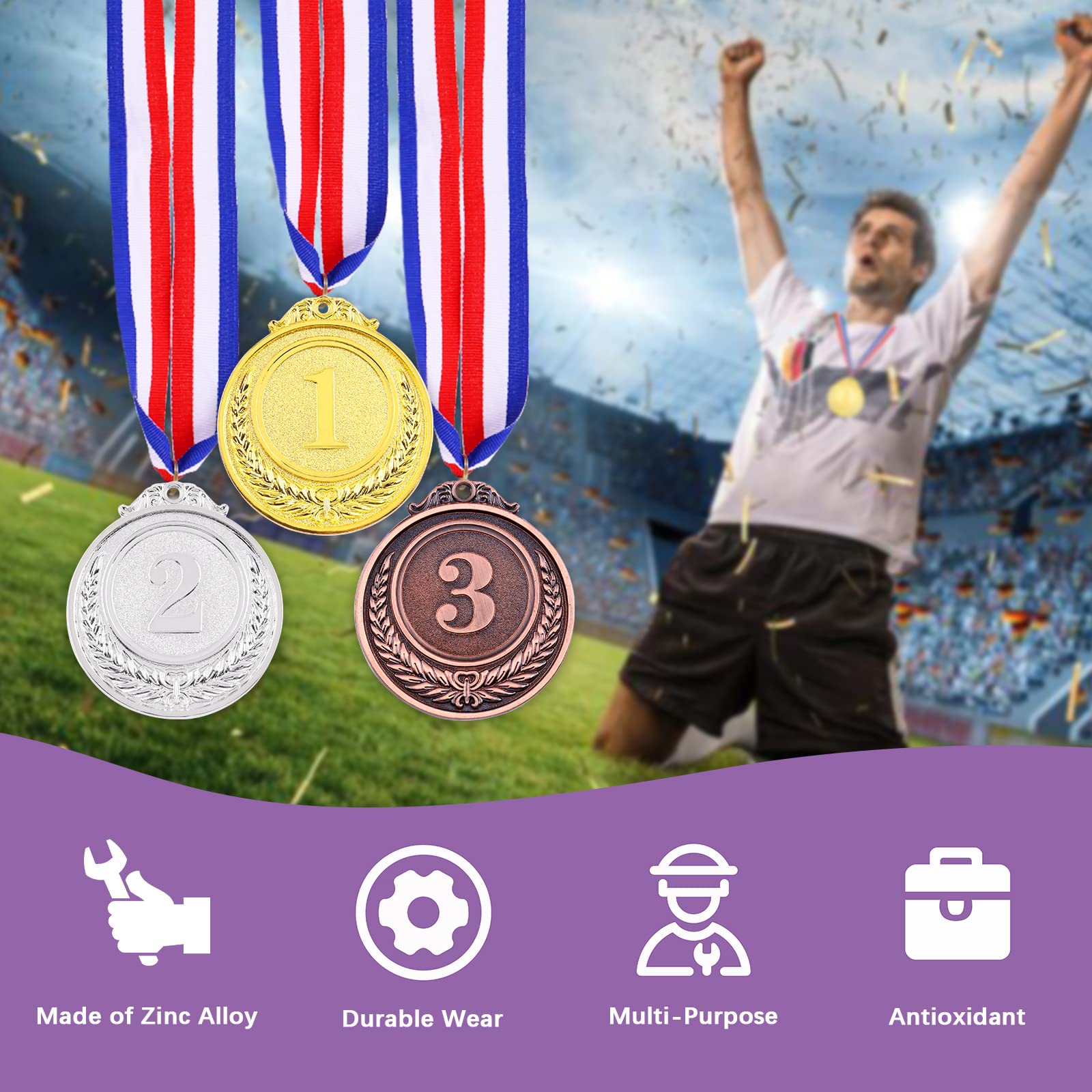 Swpeet Winner Medals Gold Silver Bronze Award Medals, 1st 2nd 3rd Award Medals with Neck Ribbon, Olympic Style Medals Prizes for Competitions, Party Decorations and Awards