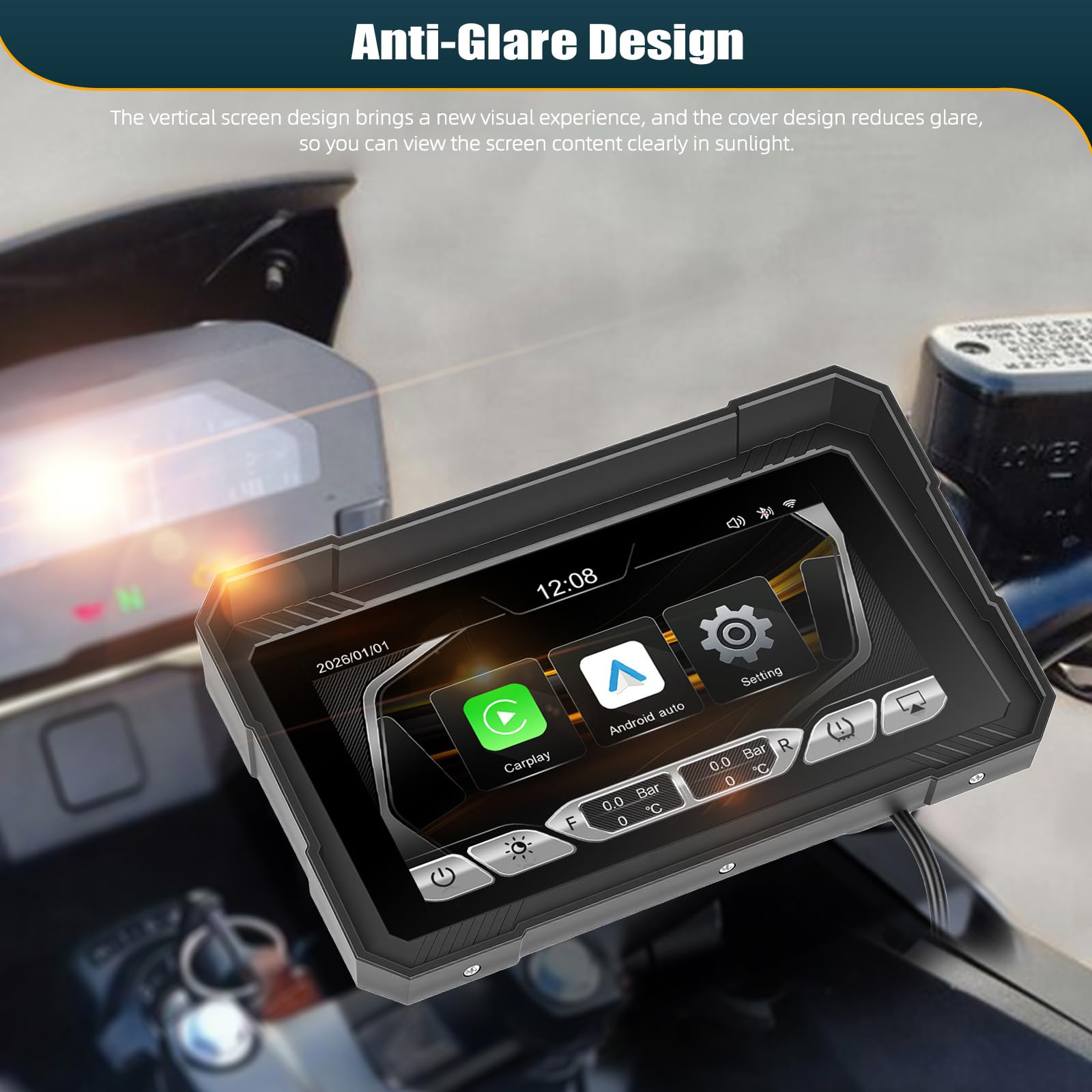 CAMECHO Motorrad Carplay 5 Zoll Navi Bildschirm mit Wireless Carplay Android Auto IP67 Wasserdichter Navigationsgeräte, HD Touchscreen Bluetooth Display für Motorräder 12V