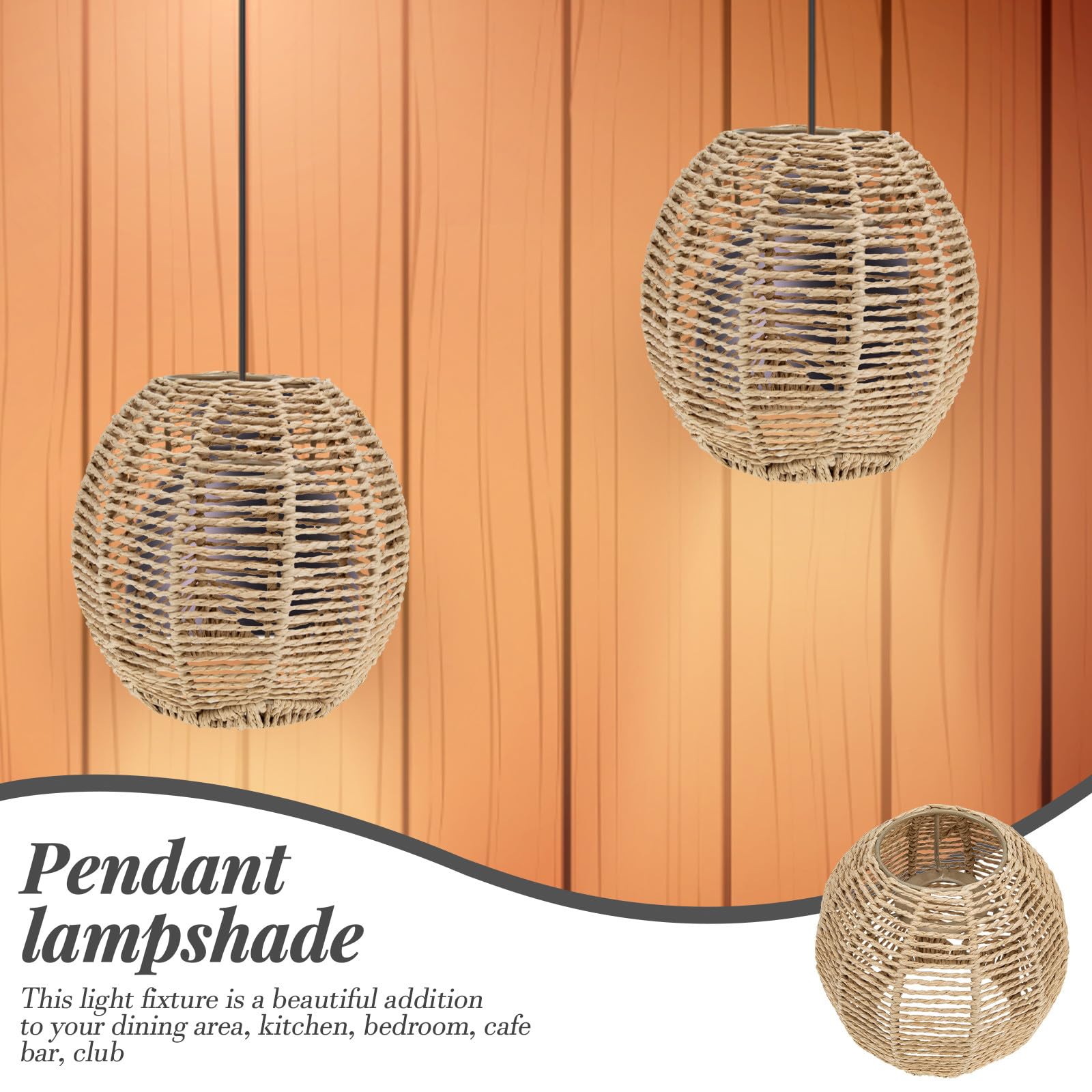 Paralume Sospensione in Rattan Intrecciato, E27, 2 Pezzi, Rustico | Finitura Effetto Corda, per Zona Pranzo e Cucina, Anti-sbiadimento, Regalo Inaugurazione Casa