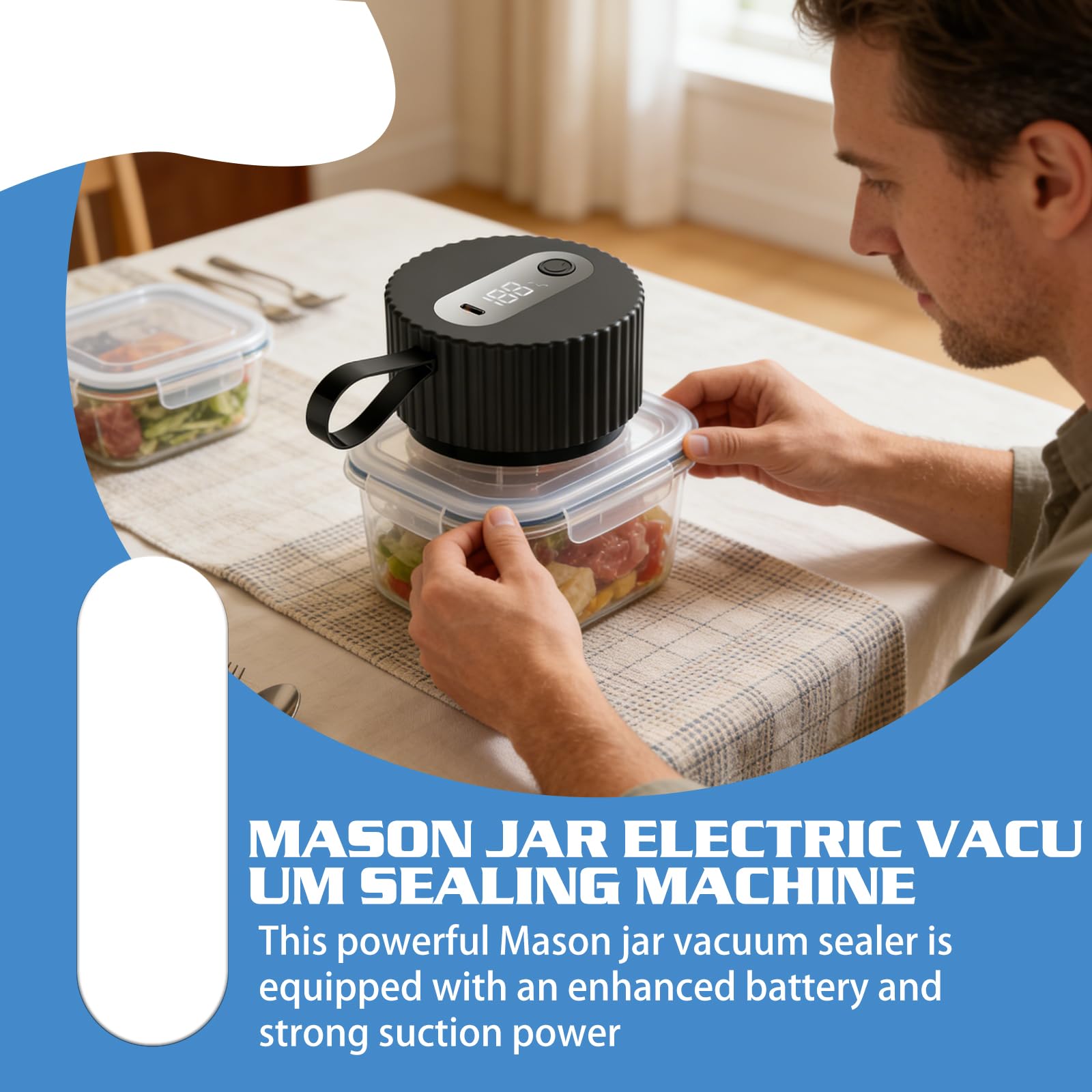 Elektrischer Vakuumierer für Gläser: Mason Jar Vakuumierer, Vielseitiges Set Vakuumierer für Einmachgläser mit 10 Vakuumbeuteln, Mason Jar Vakuum Sealer für Küche und Vorratshaltung