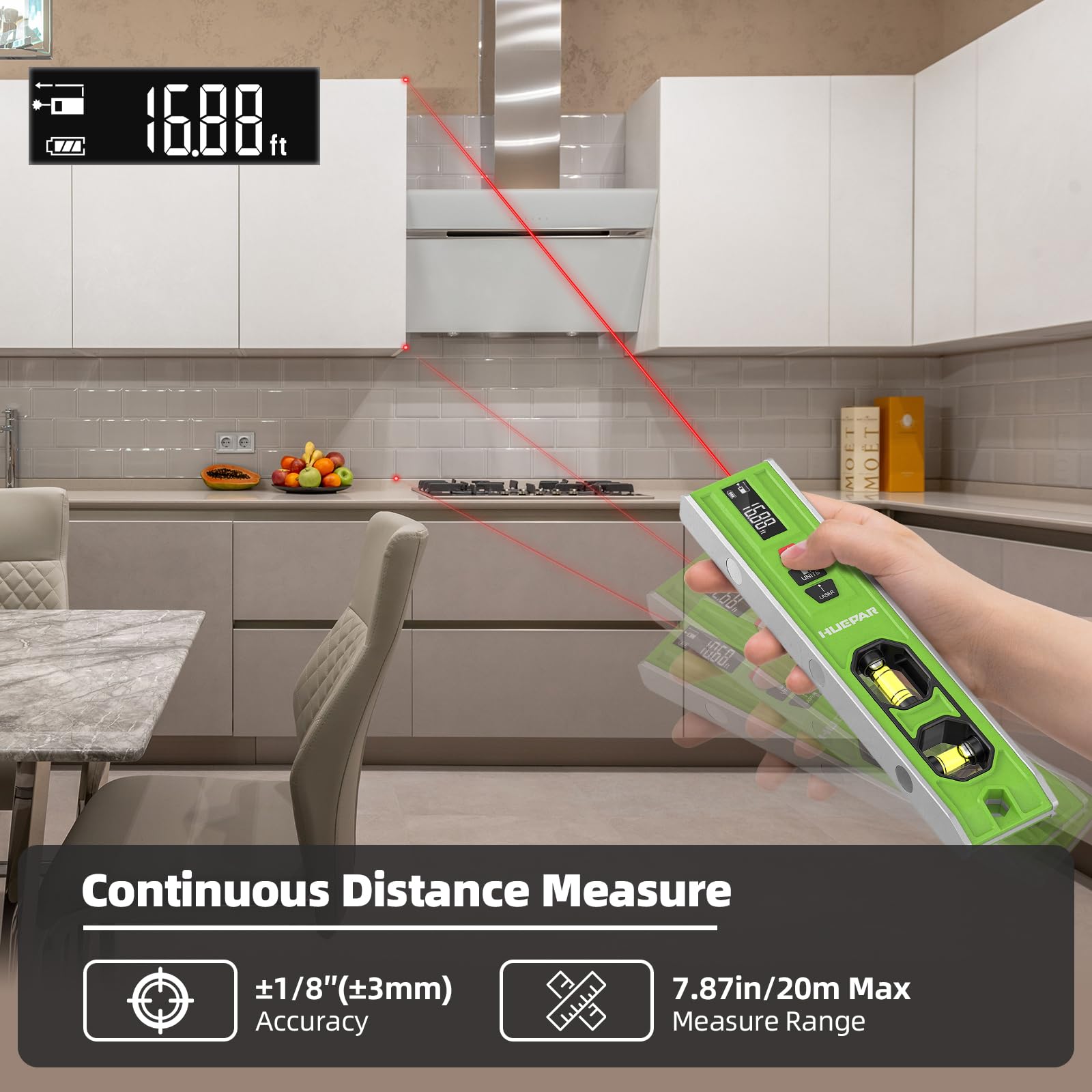Huepar 3-in-1 Laser Level - Level, Measure, Align -2