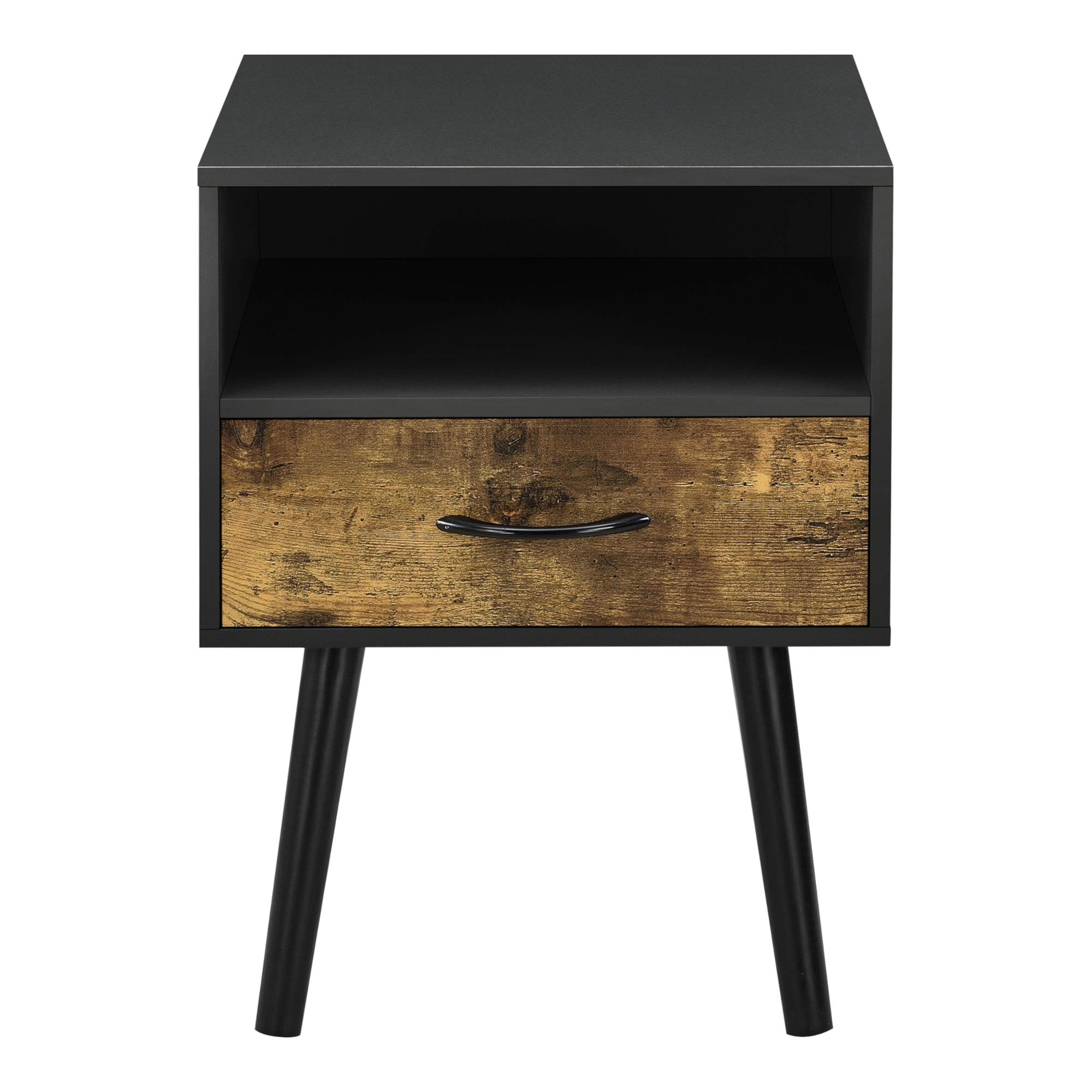 [en.casa] Comodino con Cassetto e Scomparto Aperto Tavolino Laterale per Divano Soggiorno Corridoio Mobiletto da Notte 57 x 42 x 40 cm - Nero/Effetto Legno Scuro