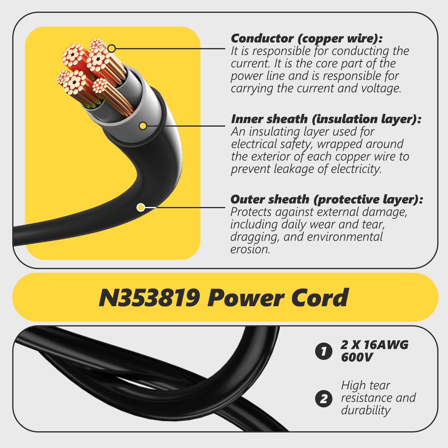Replacement N353819 Power Cord for DeWalt Fits for DWE402 Angle Grinders image 5