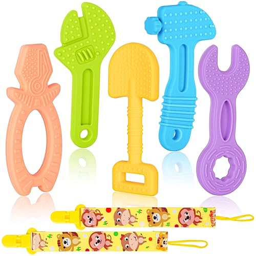 Baby Teething Toys Set for 0-6-12 Months Silicone Baby Teether Chew Toys for Newborn Infant Soothing Sore Baby Gums  BPA Free Baby Boy Girl Gift5