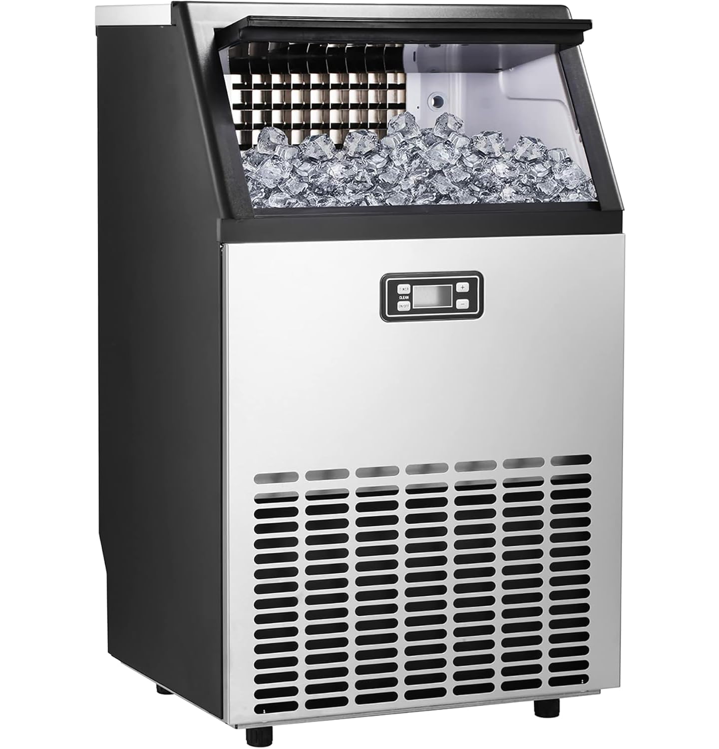 Commercial Ice Maker Machine, 100lbs/24H Stainless Steel Ice Machine with 33lbs Storage Capacity, Auto Self-Cleaning Freestanding Ice Maker, Ice Machine Freestanding for Bar/Cafe/Restaurant